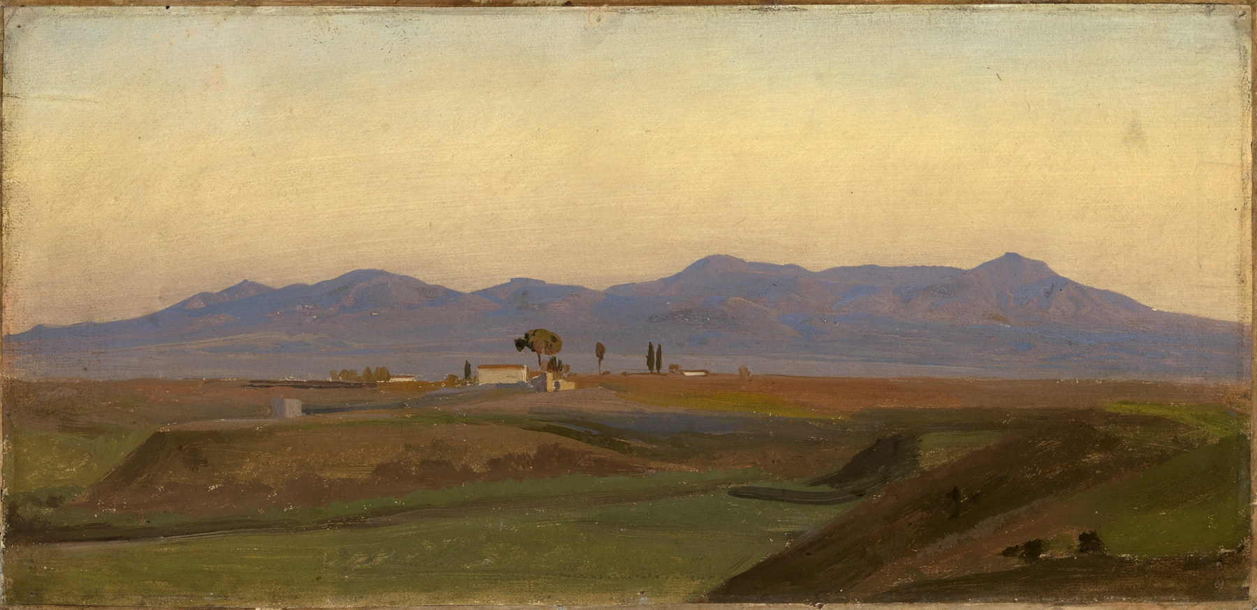 Blick aus der römischen Campagna auf die Sabinerberge, by Johann Wilhelm Schirmer, public domain