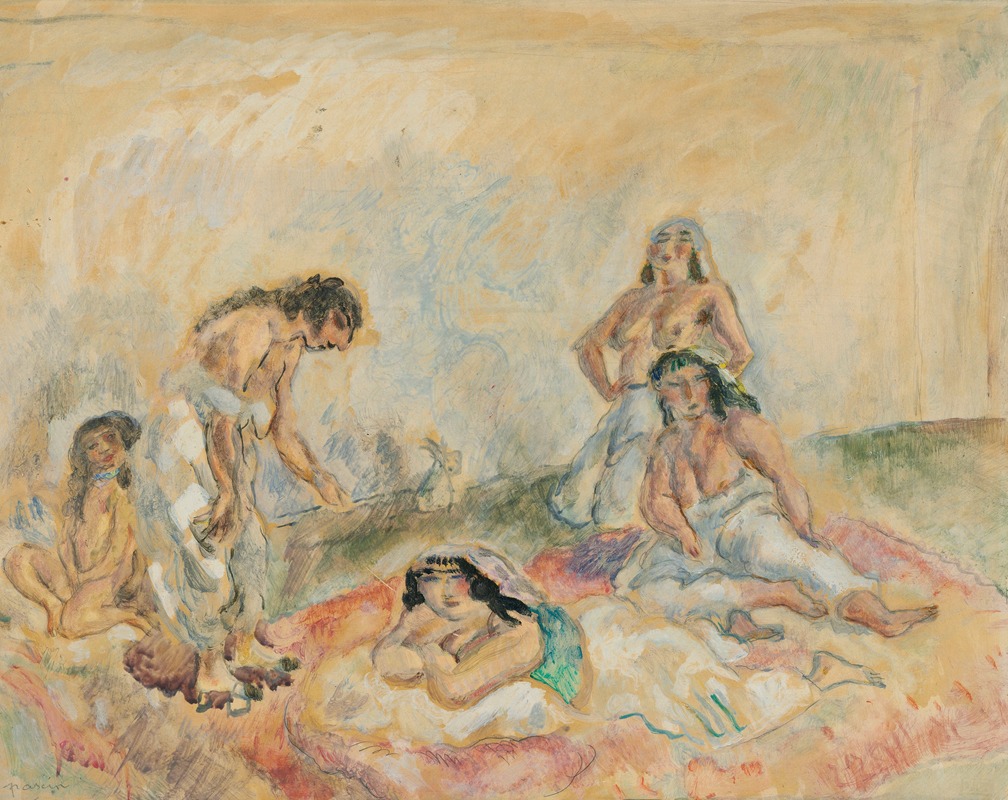 A captivating scene of women in a salon by Jules Pascin.