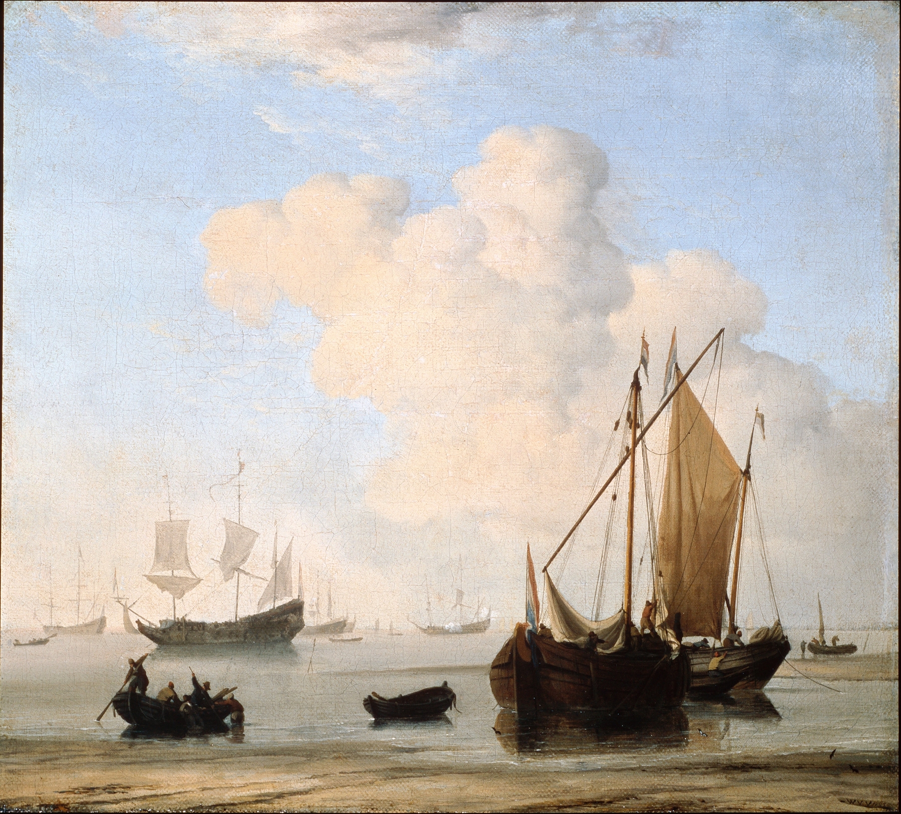 Marine scene with calm sea and ships by Willem van de Velde the Younger, oil painting