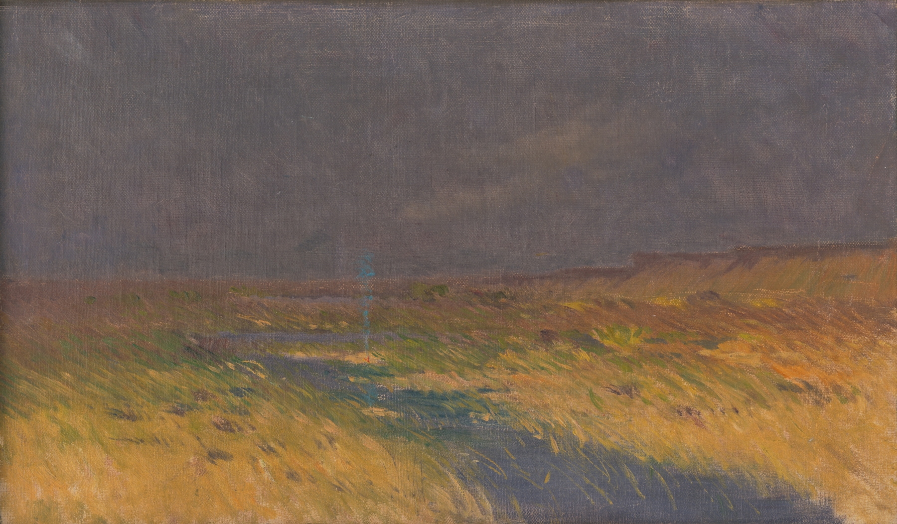Landscape before Evening by Ferdinand Katona, oil on canvas depicting a tranquil sunset.