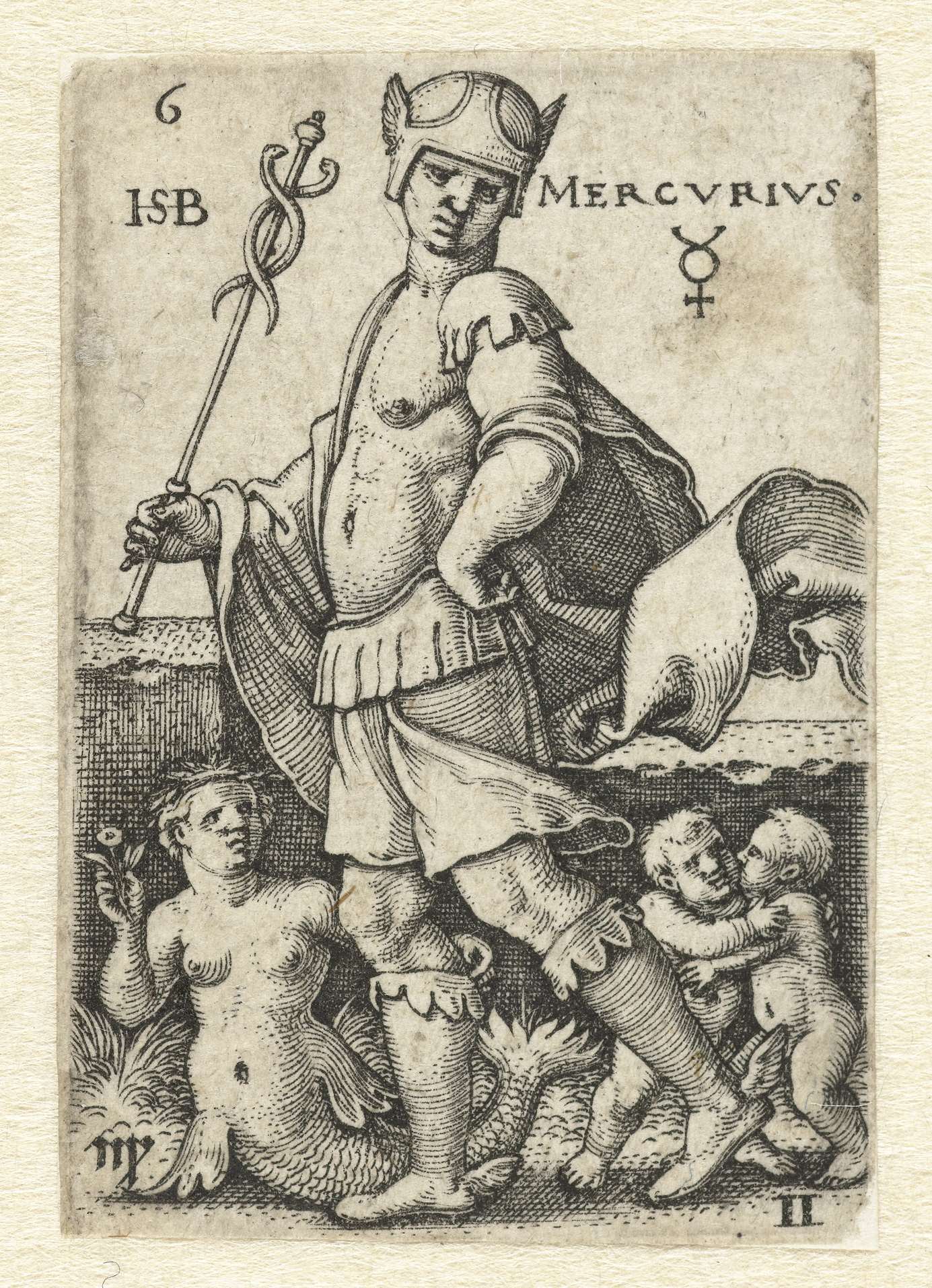 Engraving by Hans Sebald Beham depicting Mercury between Virgo and Gemini.
