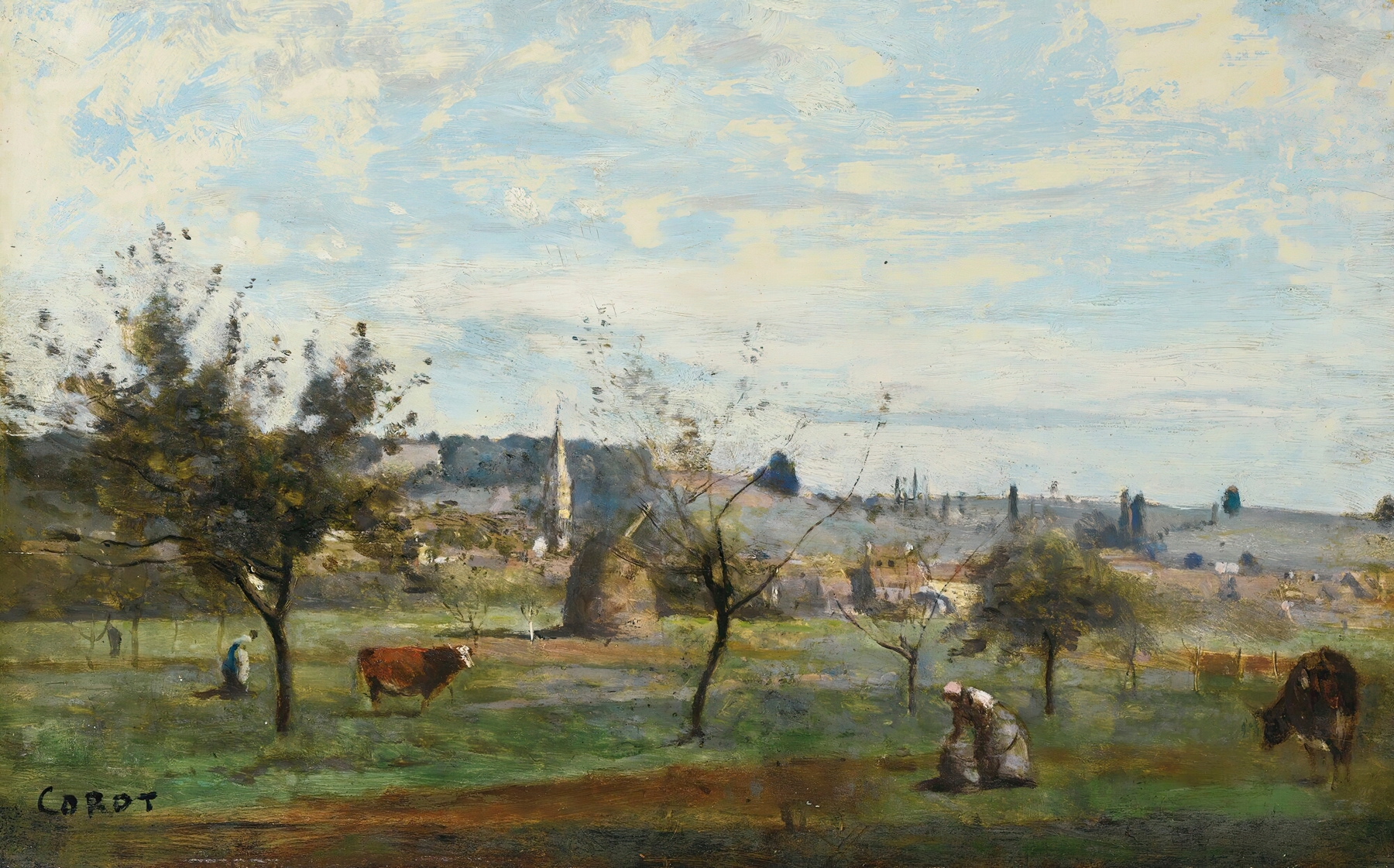 Un Village Des Environs De Mantes, by Jean-Baptiste-Camille Corot, public domain