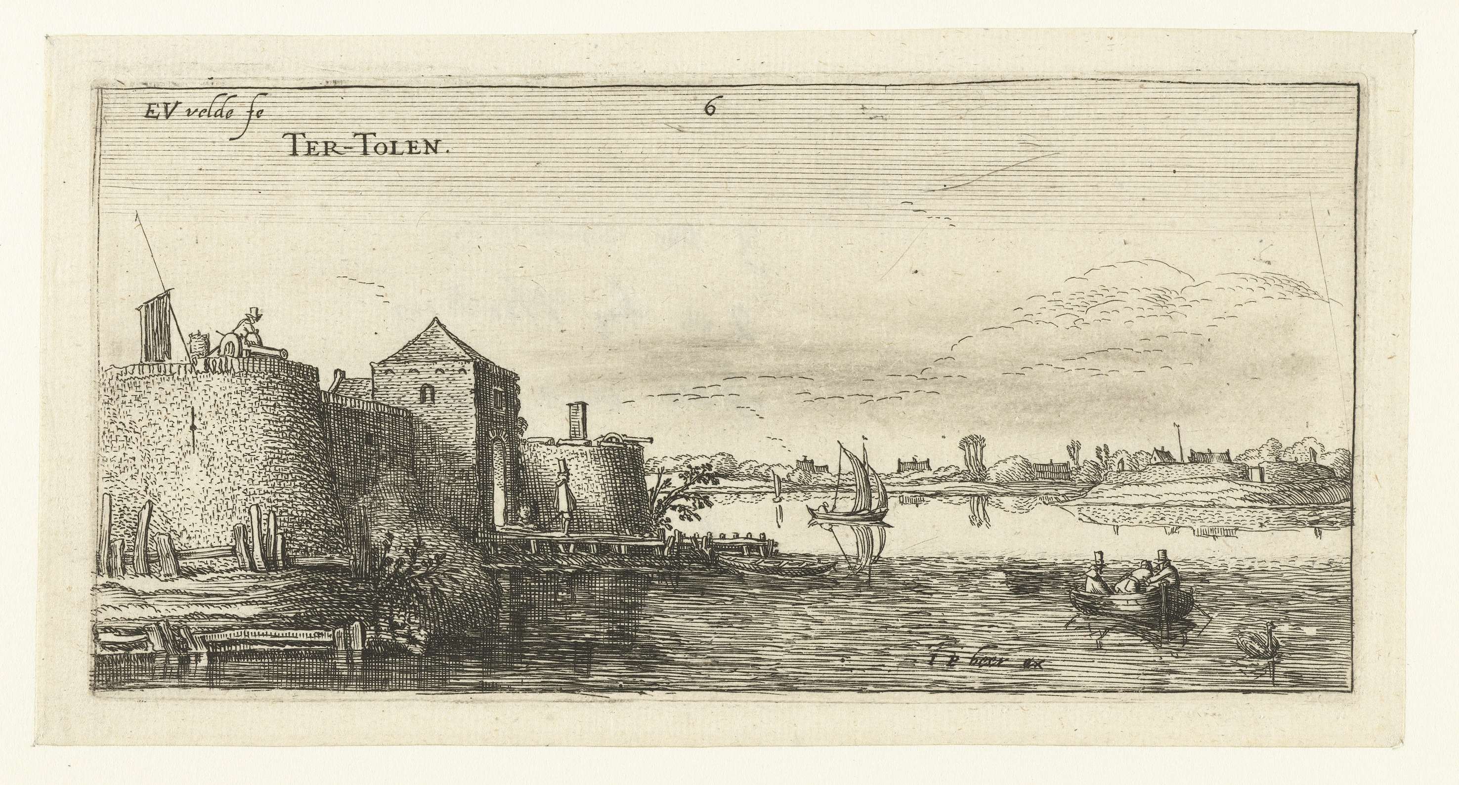 Fort met verdedigingswerken van Tholen aan de Schelde, etching by Esaias van de Velde
