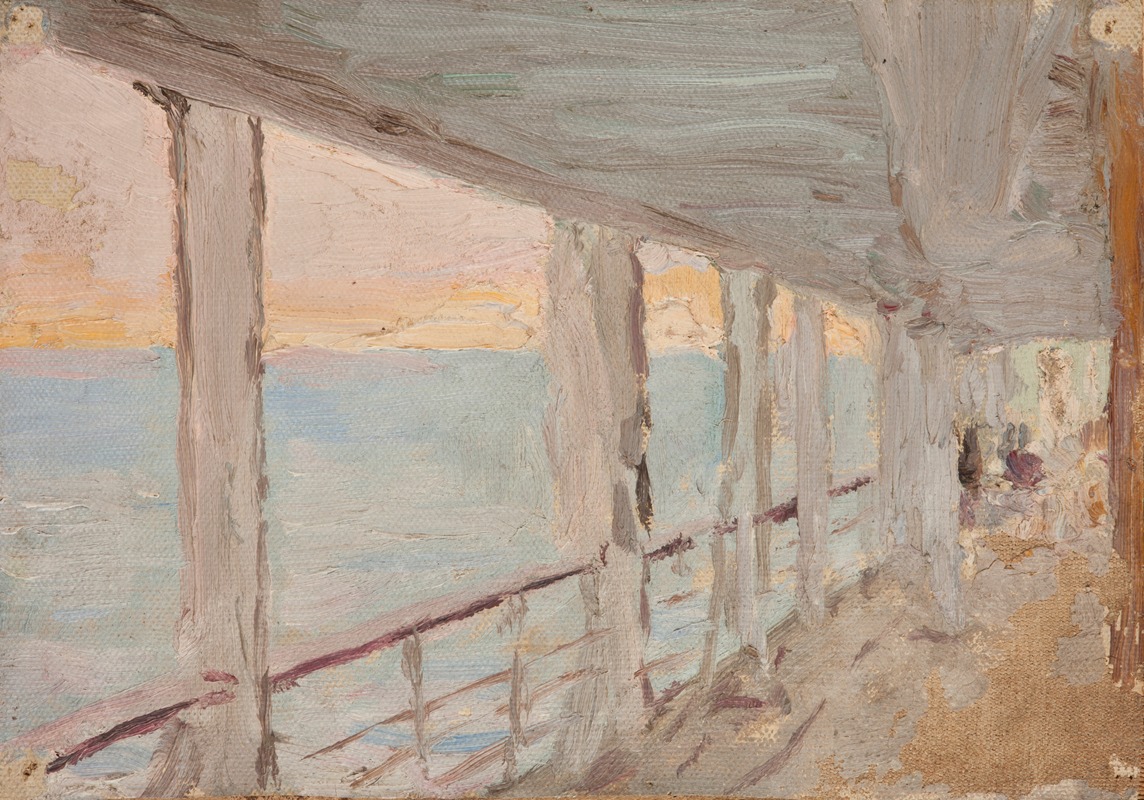 A serene marine scene depicting a ship sailing near Corinth.