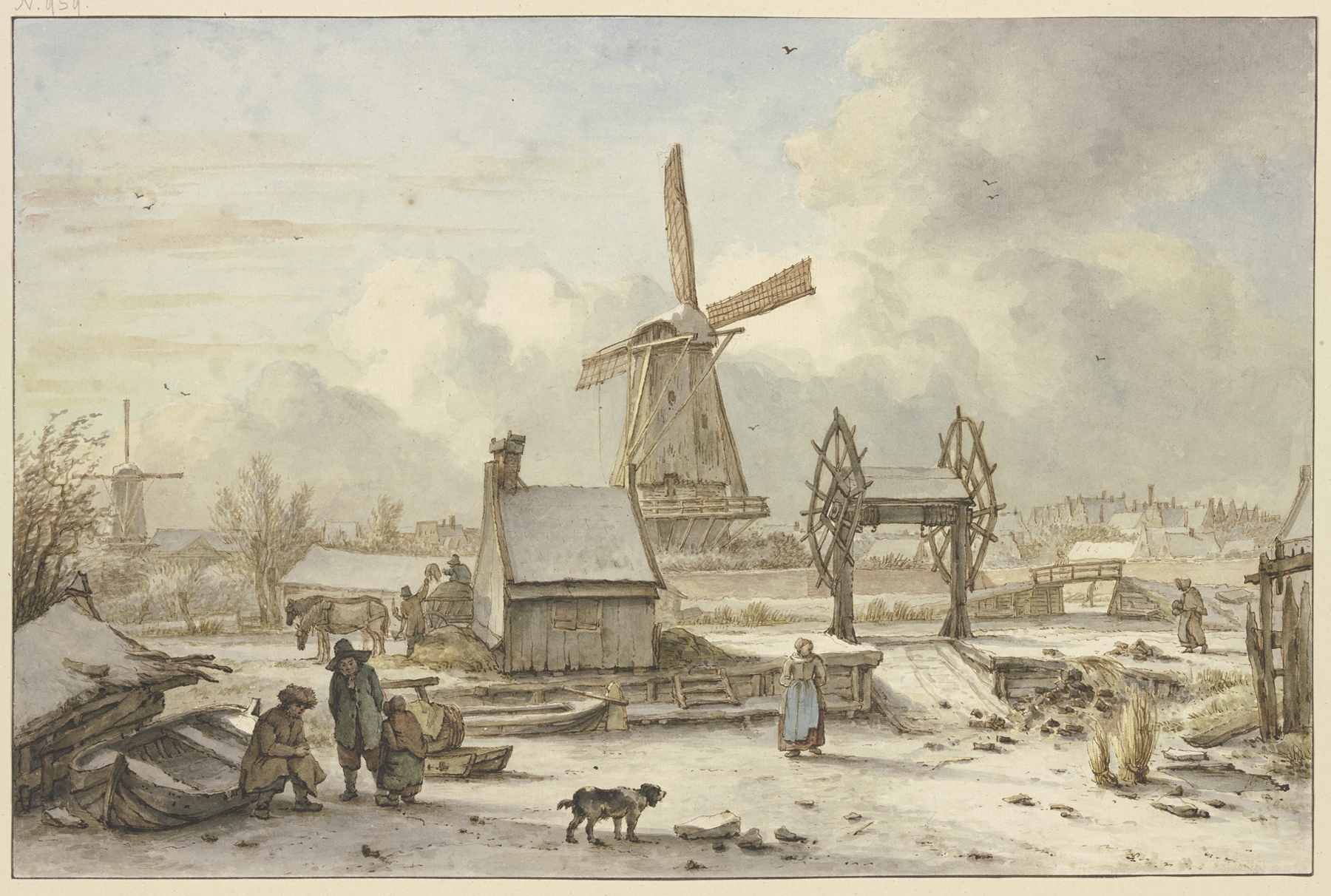 Winterlandschaft mit Schiffhebewerk und Windmühle, by Jan Hulswit, public domain