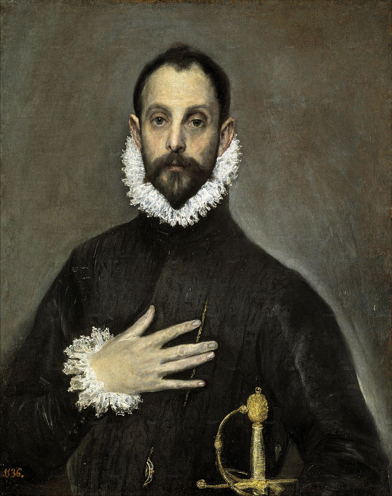 Half-length portrait of a nobleman in black attire with a white ruff, oil painting by El Greco