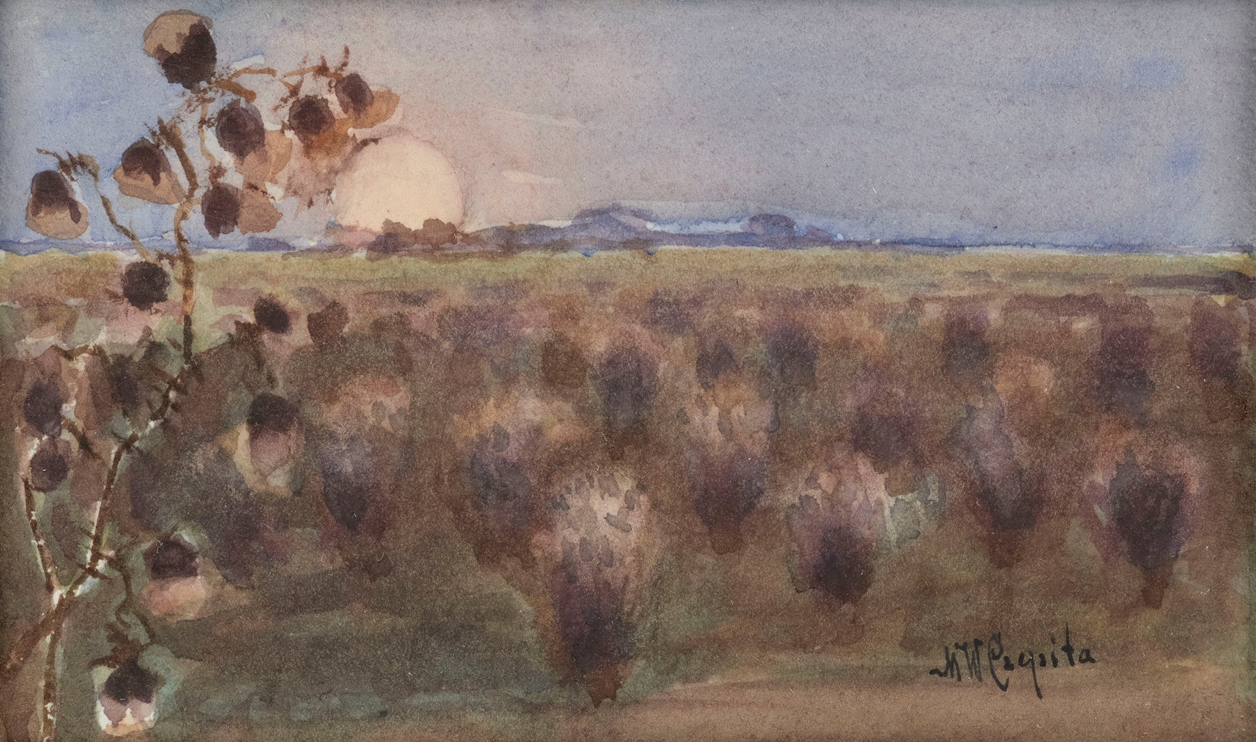 Landscape with meadows, oil on canvas by Michał Wiktor Czepita