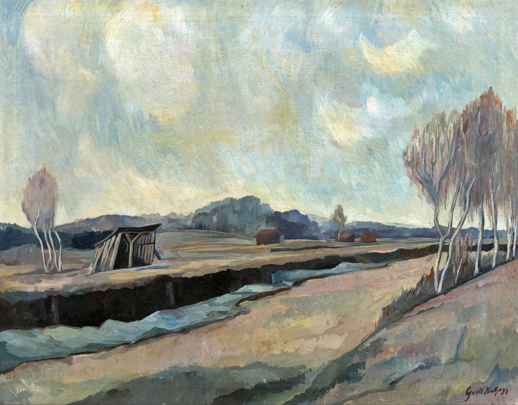 Landscape with hills and wildflowers, oil on canvas by August Kratzer