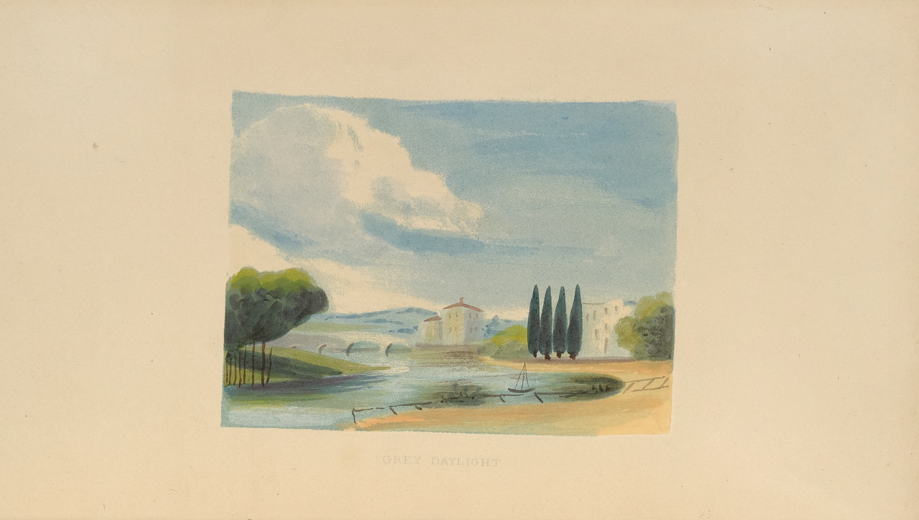 Romanticism landscape by Frank Howard, featuring a grey sky and a solitary figure.
