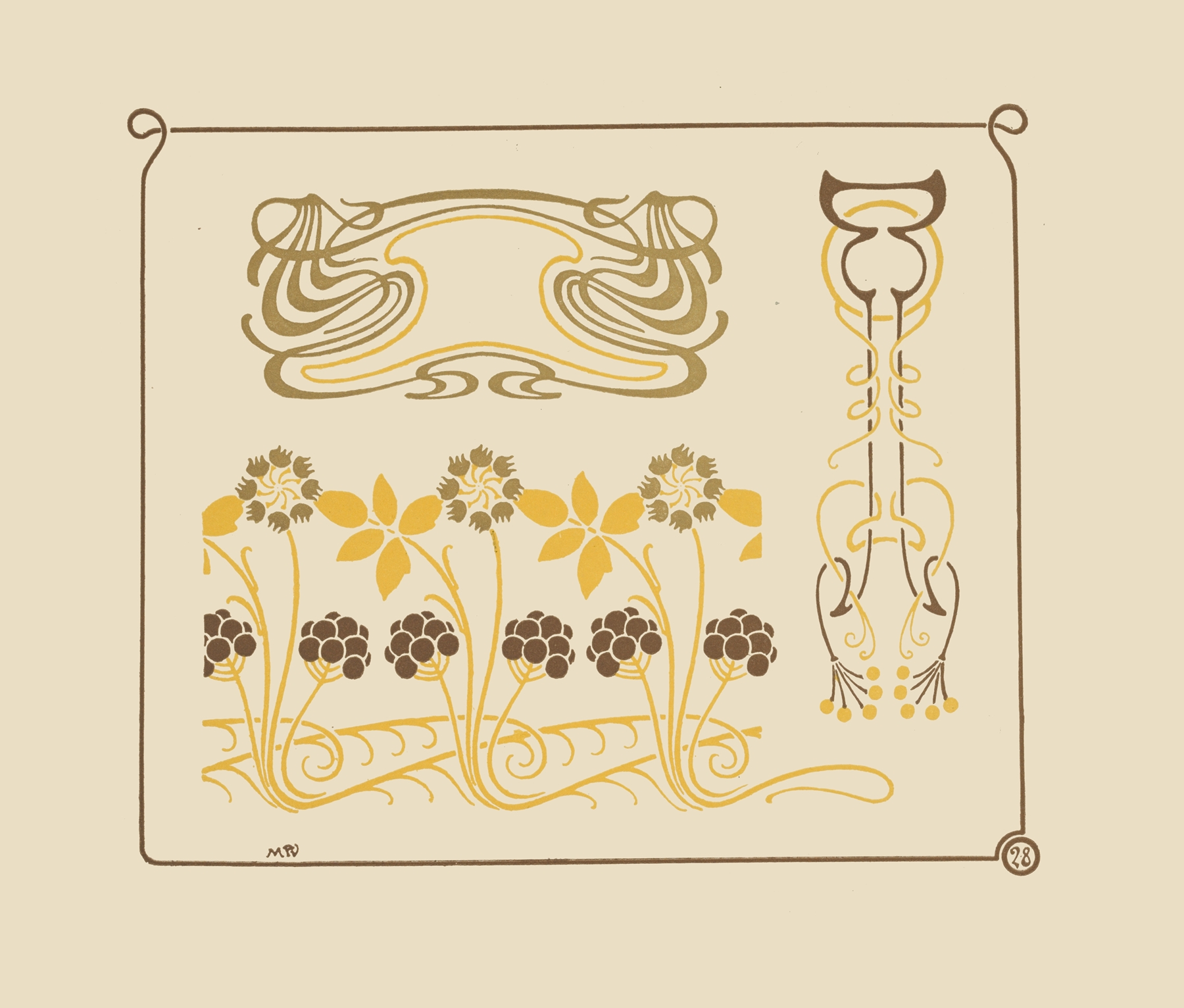 Abstract design based on berries and arabesques, by Maurice Pillard Verneuil, public domain