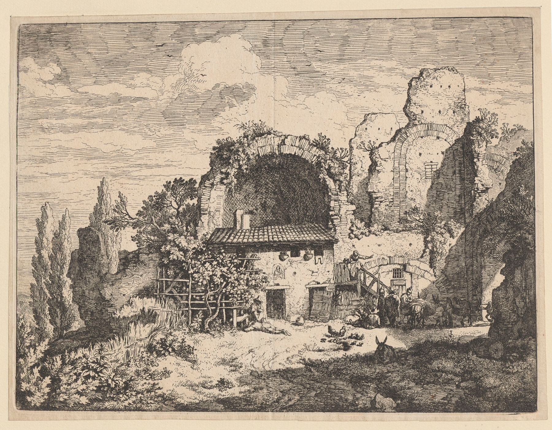 Landscape with ruins and farm buildings, oil on canvas by Christian Wilhelm Ernst Dietrich