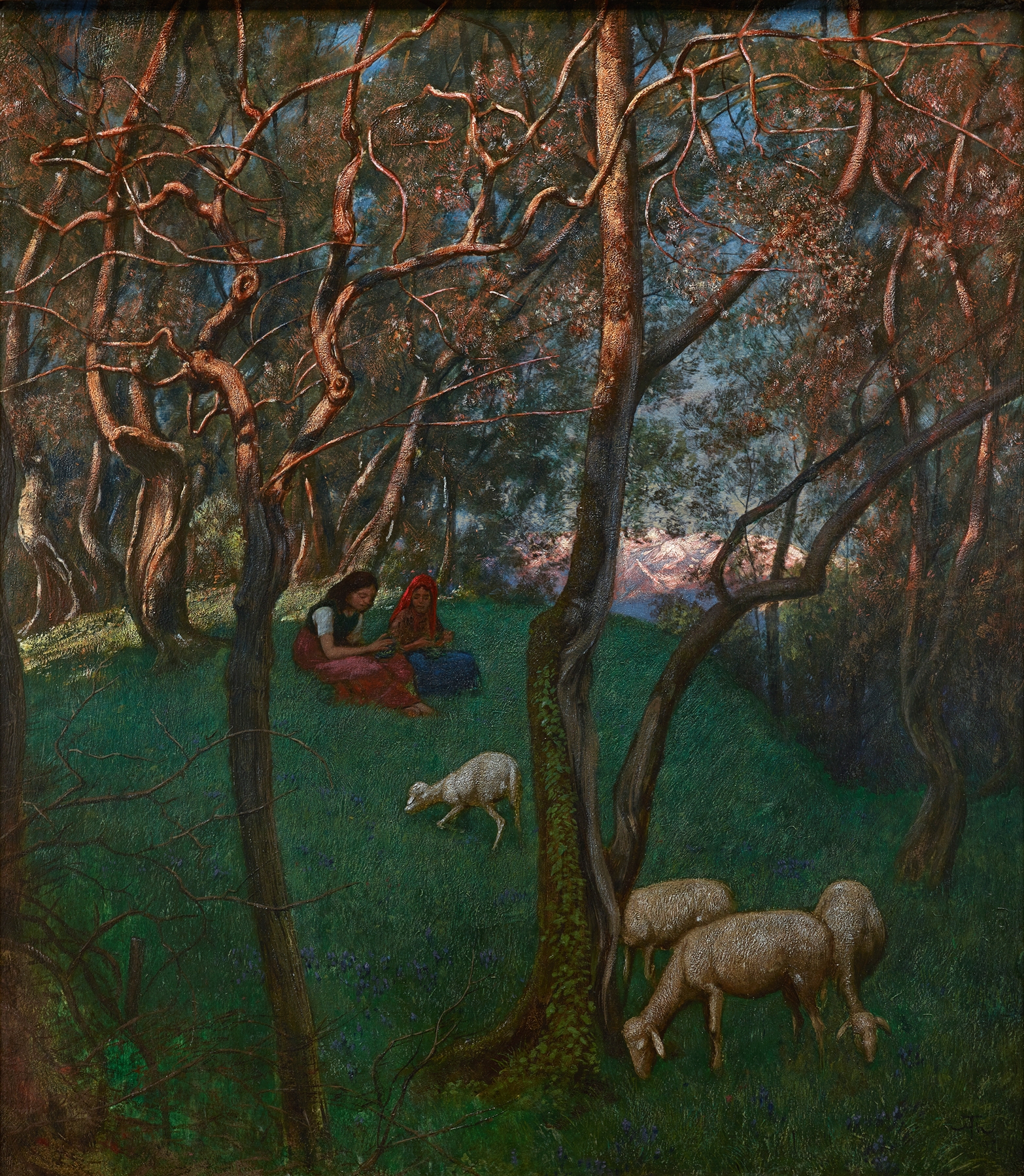 Olive Grove at Lake Garda, oil painting by Hans Thoma, featuring olive trees and sunlight.