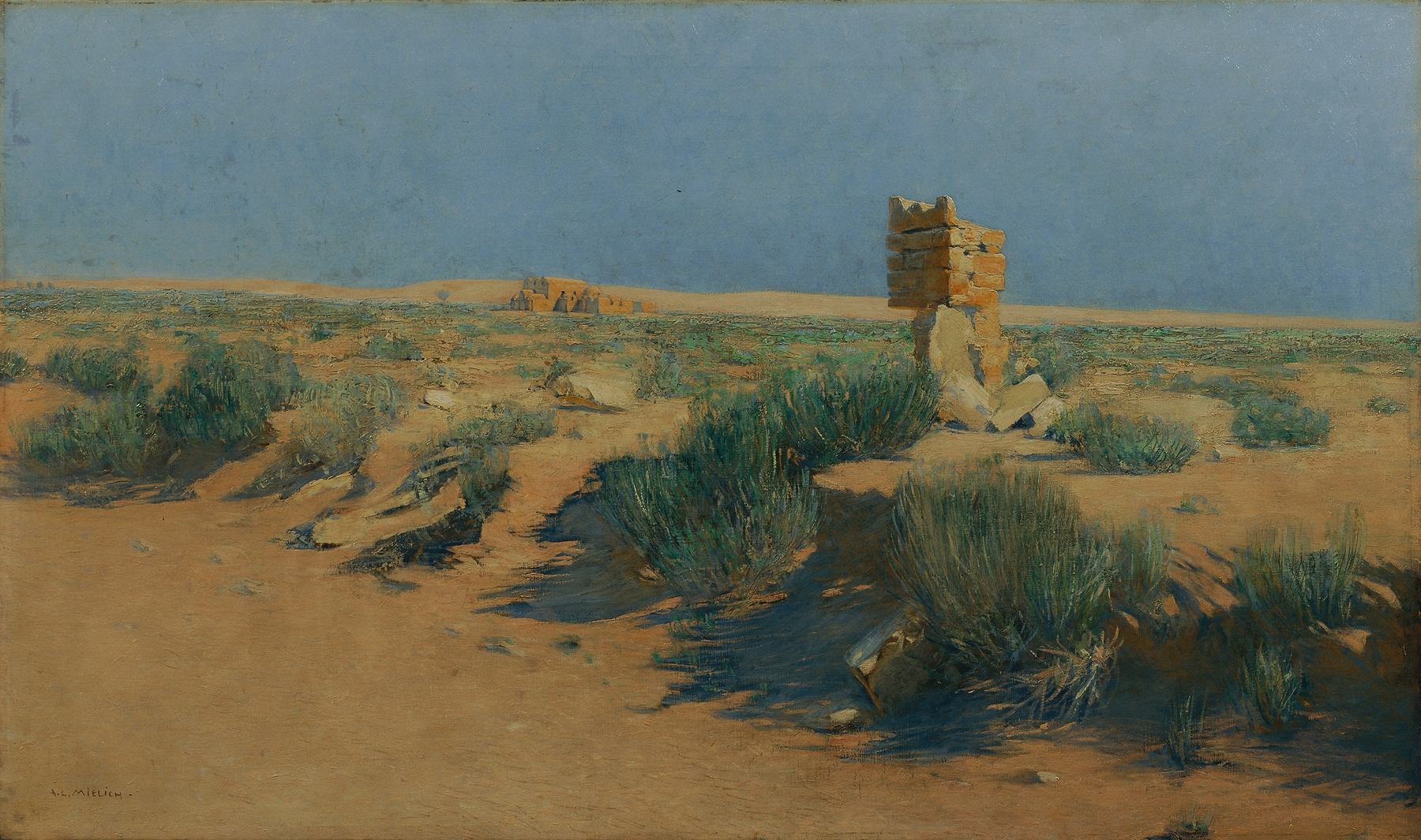 Fortress in a desert landscape, oil painting by Alphons Leopold Mielich