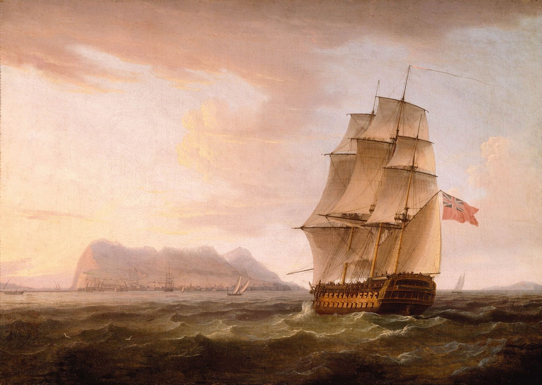 A British Man of War before the Rock of Gibraltar, oil painting by Thomas Whitcombe