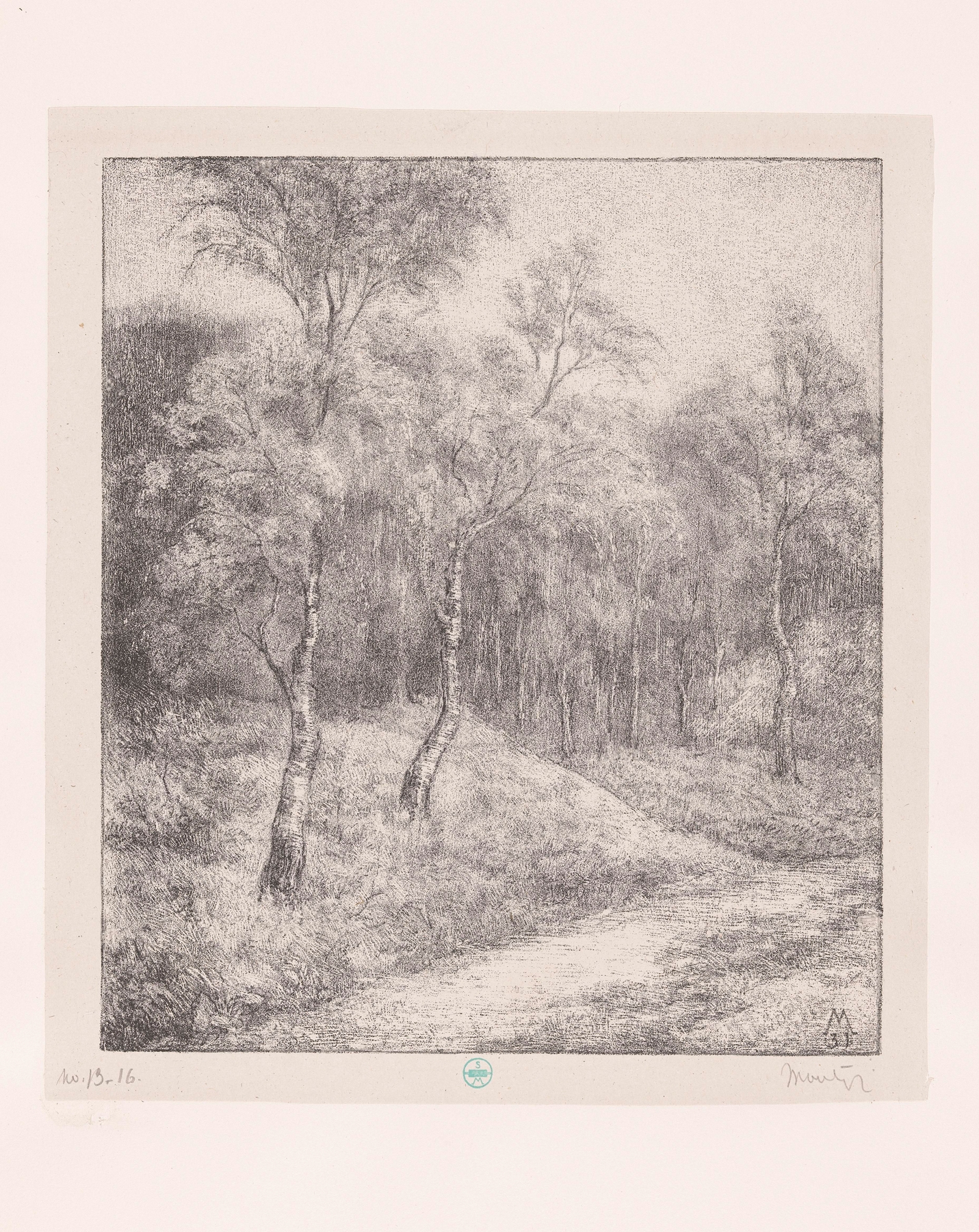 Bospad met berken, by Simon Moulijn, public domain