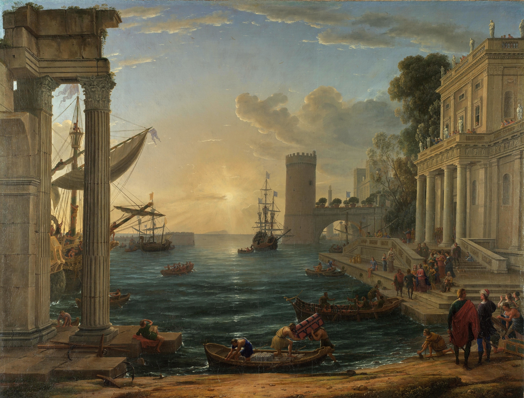 The Embarkation of the Queen of Sheba, by Claude Lorrain, public domain