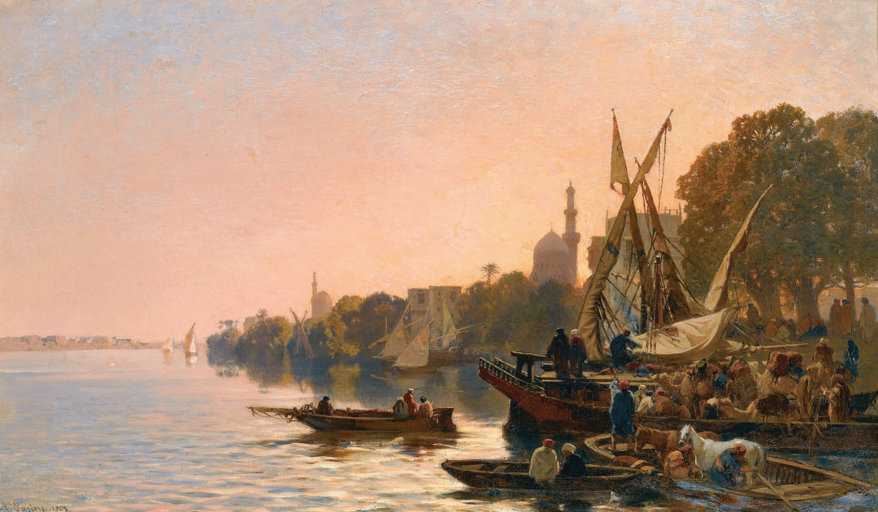 A Ferry On The Nile, by Alberto Pasini, public domain