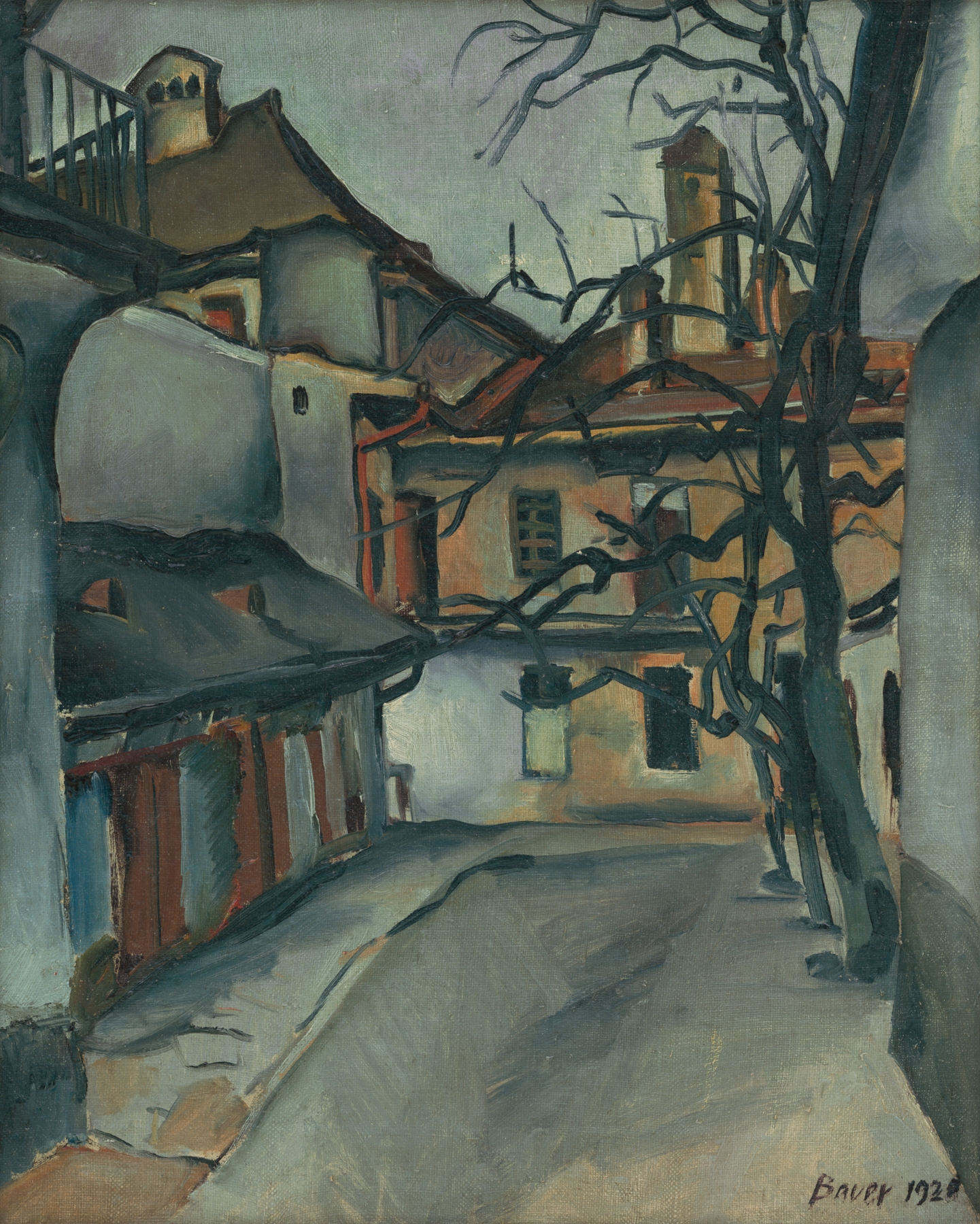 Architecture in Zo starých Košíc, oil on canvas by Konštantín Bauer