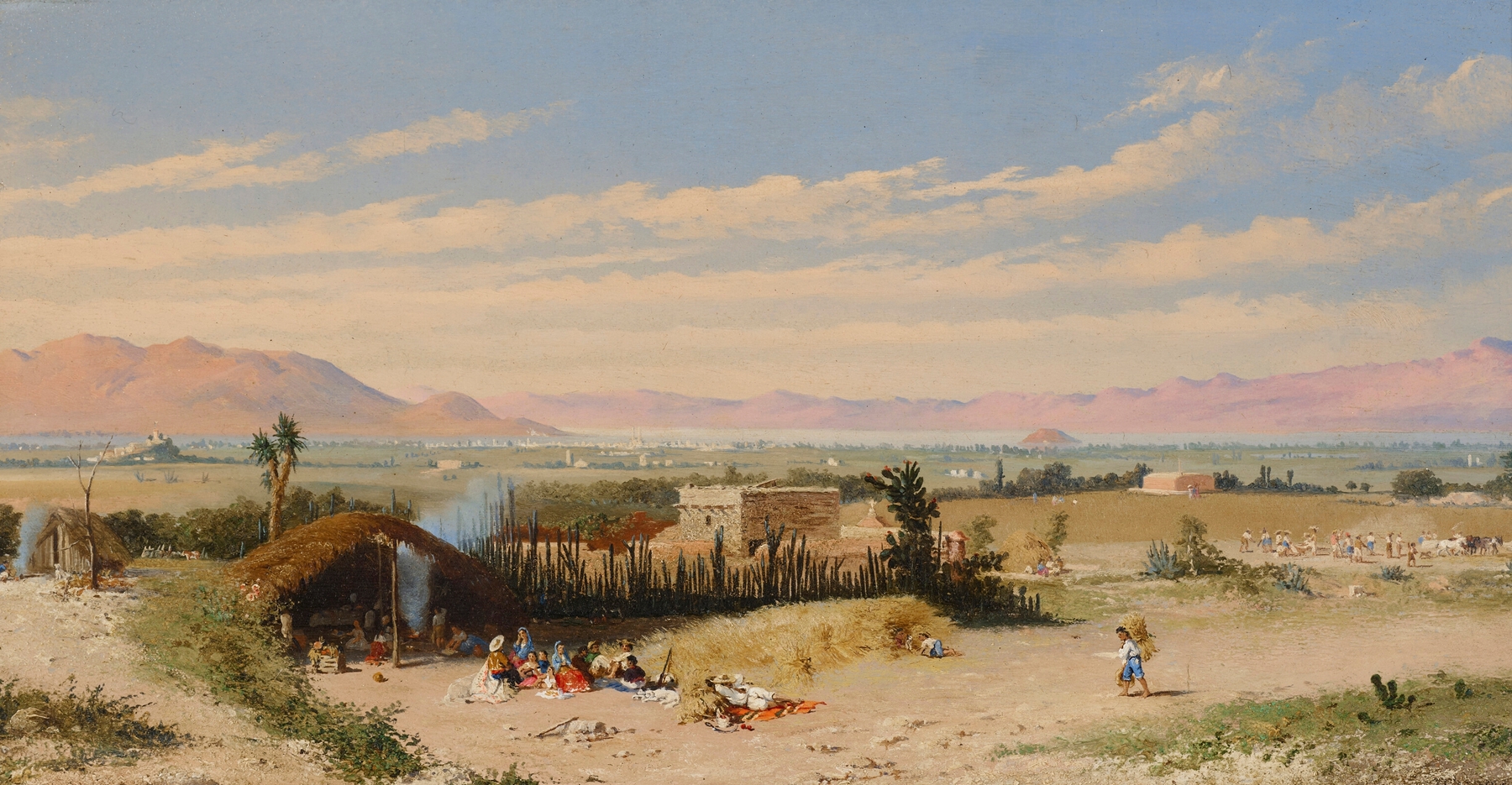 The Valley of Mexico, oil painting by Conrad Wise Chapman, features mountains and a valley under a pastel sky.