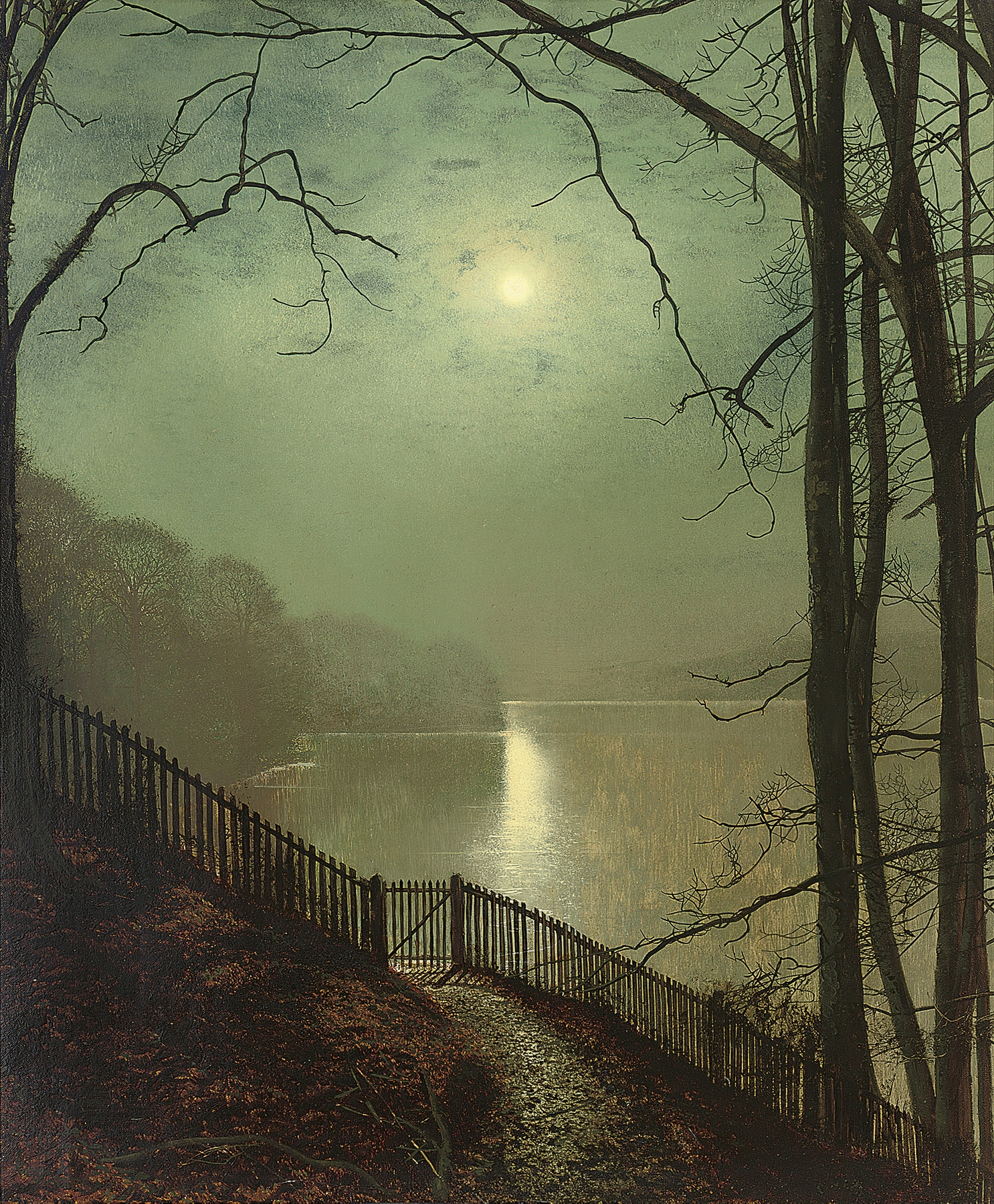 Moonlight on the lake, Roundhay Park, Leeds, by John Atkinson Grimshaw, public domain