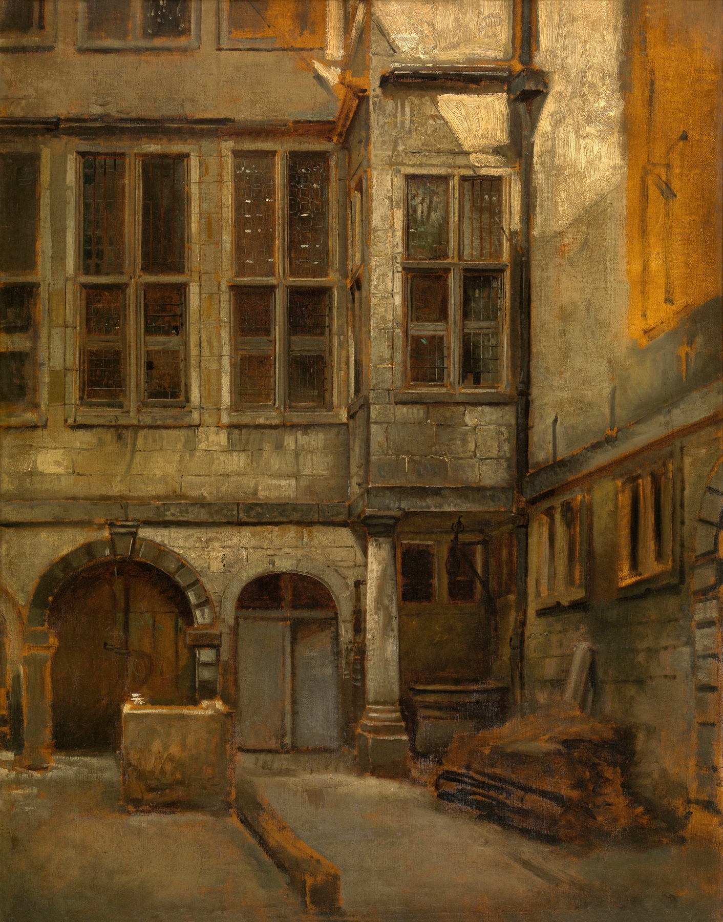 Courtyard of Antwerp Town Hall, oil on canvas by Jan August Hendrik Leys