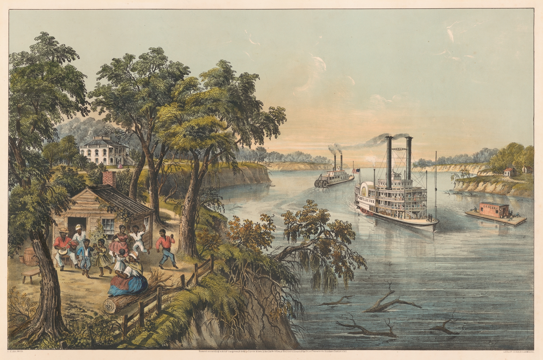 Low water in the Mississippi lithograph by James Merritt Ives showing a barren riverbank