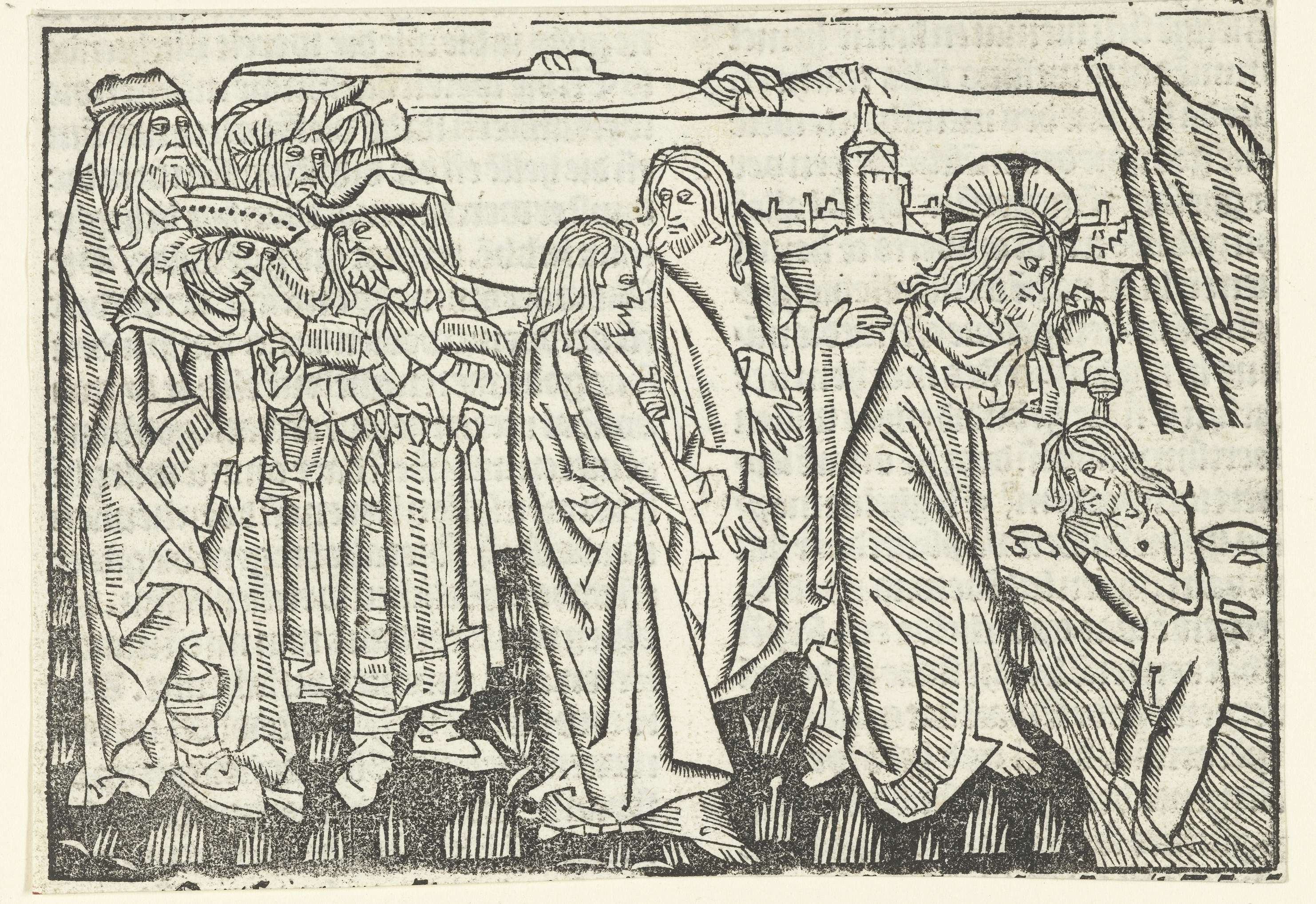 Baptism scene with Christ at the riverbank, paper artwork by Master of Delft