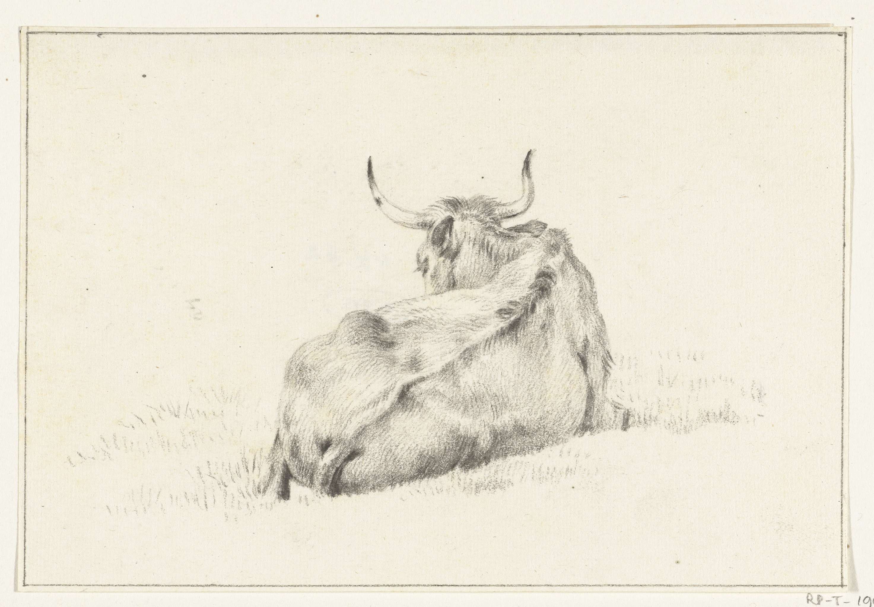 Animal drawing by Jean Bernard, depicting a cow in earthy tones