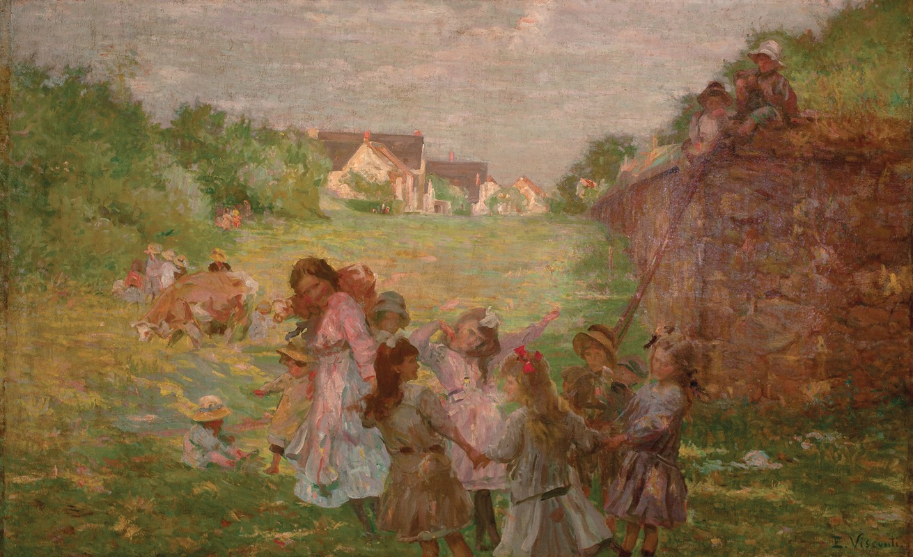 A vibrant depiction of children playing in a lively setting.
