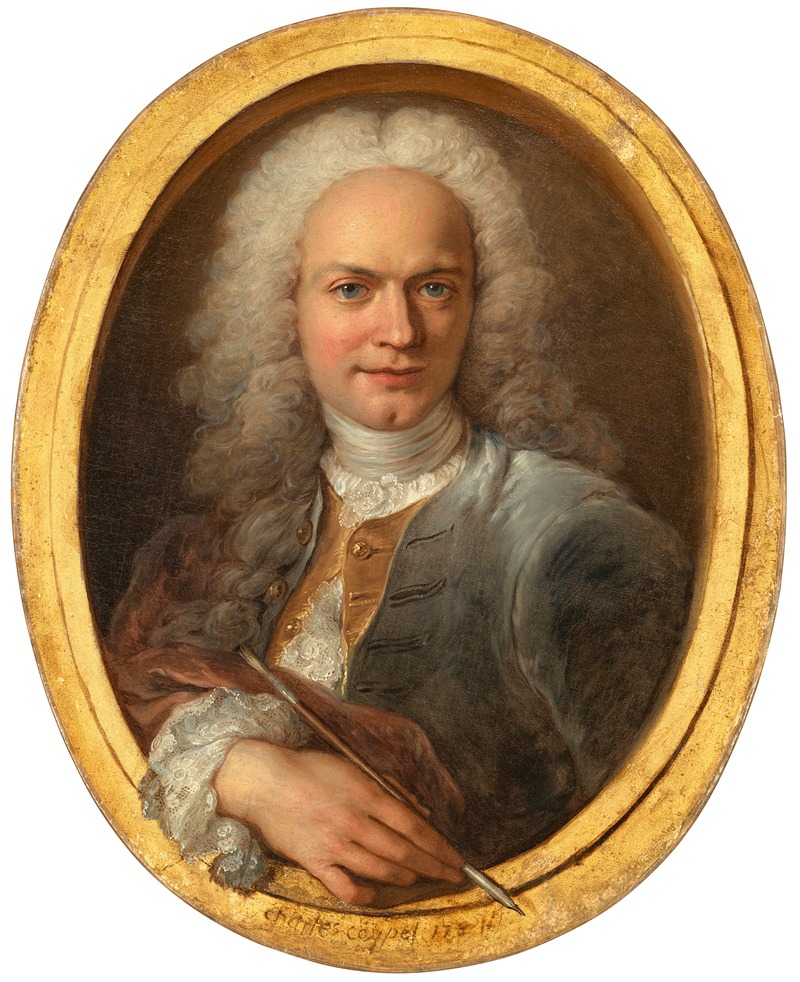 A striking portrait of a man framed in an ornate design.