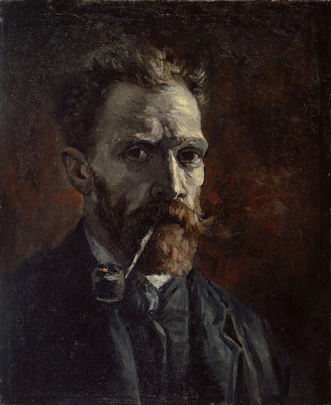 Vincent van Gogh's self-portrait features a contemplative expression and a pipe.