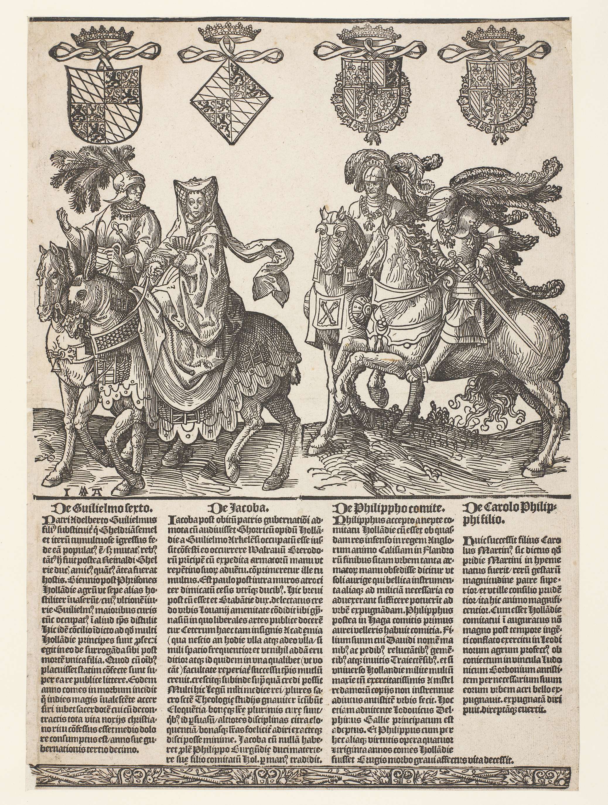 Historical portrait of Willem VI, Jacoba van Beieren, Filips de Goede en Karel de Stoute, paper by Jacob Cornelisz van Oostsanen