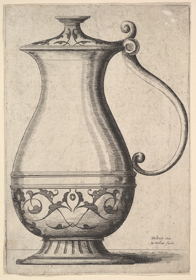 This artwork features a beautifully designed jug with intricate arabesques.