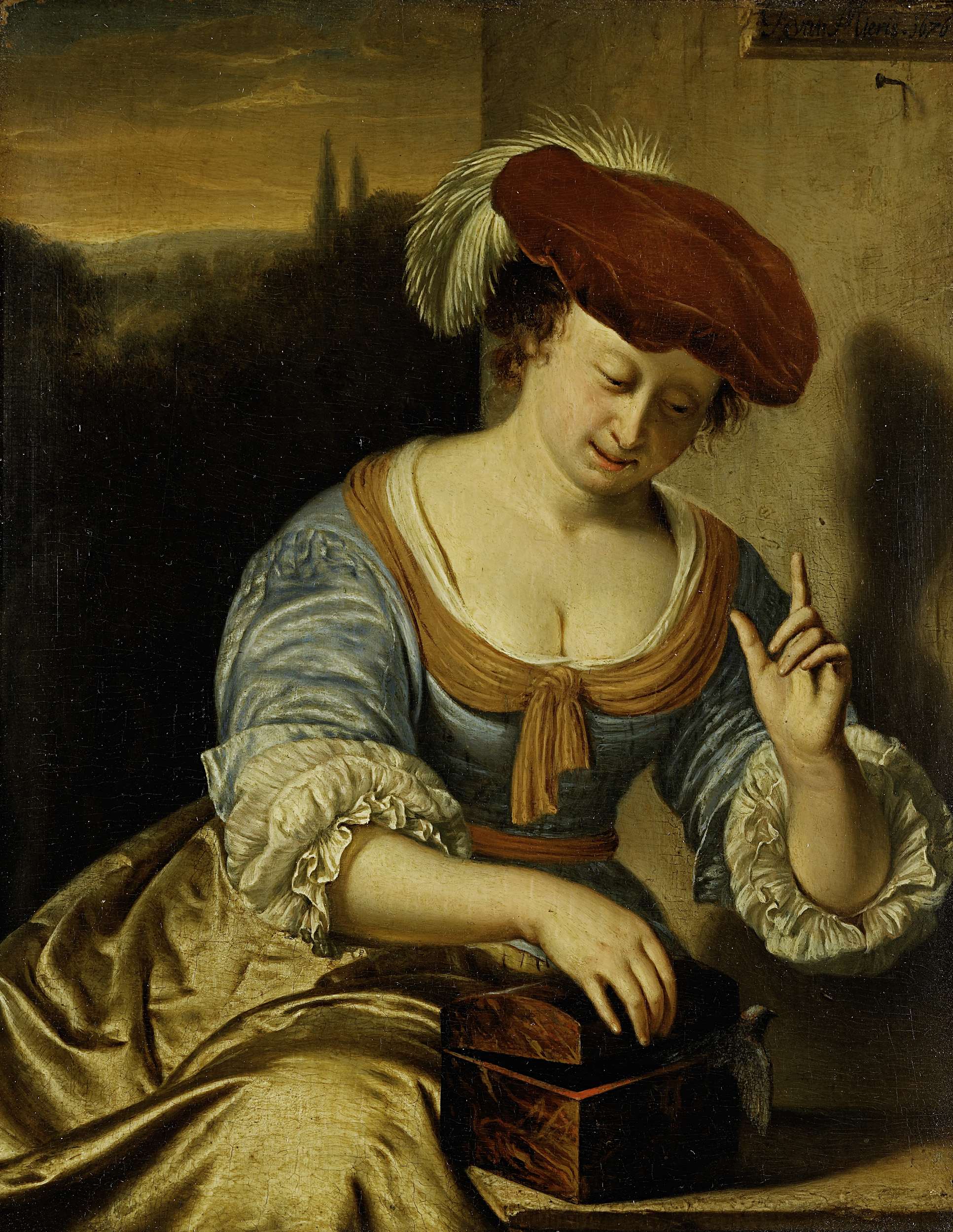 Escaped Bird: Allegory of Chastity, by Frans van Mieris (I), public domain