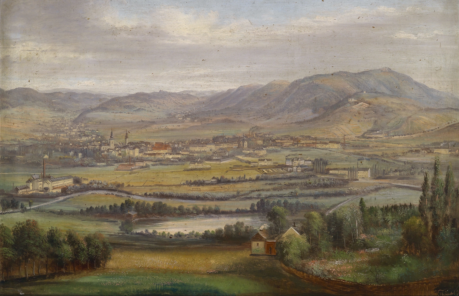 Industrielandschaft by Carl Thöndel, oil on canvas depicting an industrial landscape.