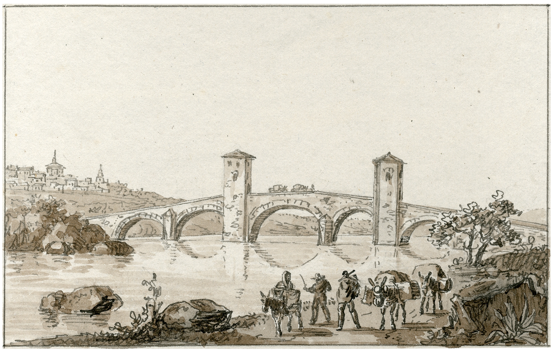 Landscape depicting a bridge with vibrant colors by Otto Howen, Post-Impressionism