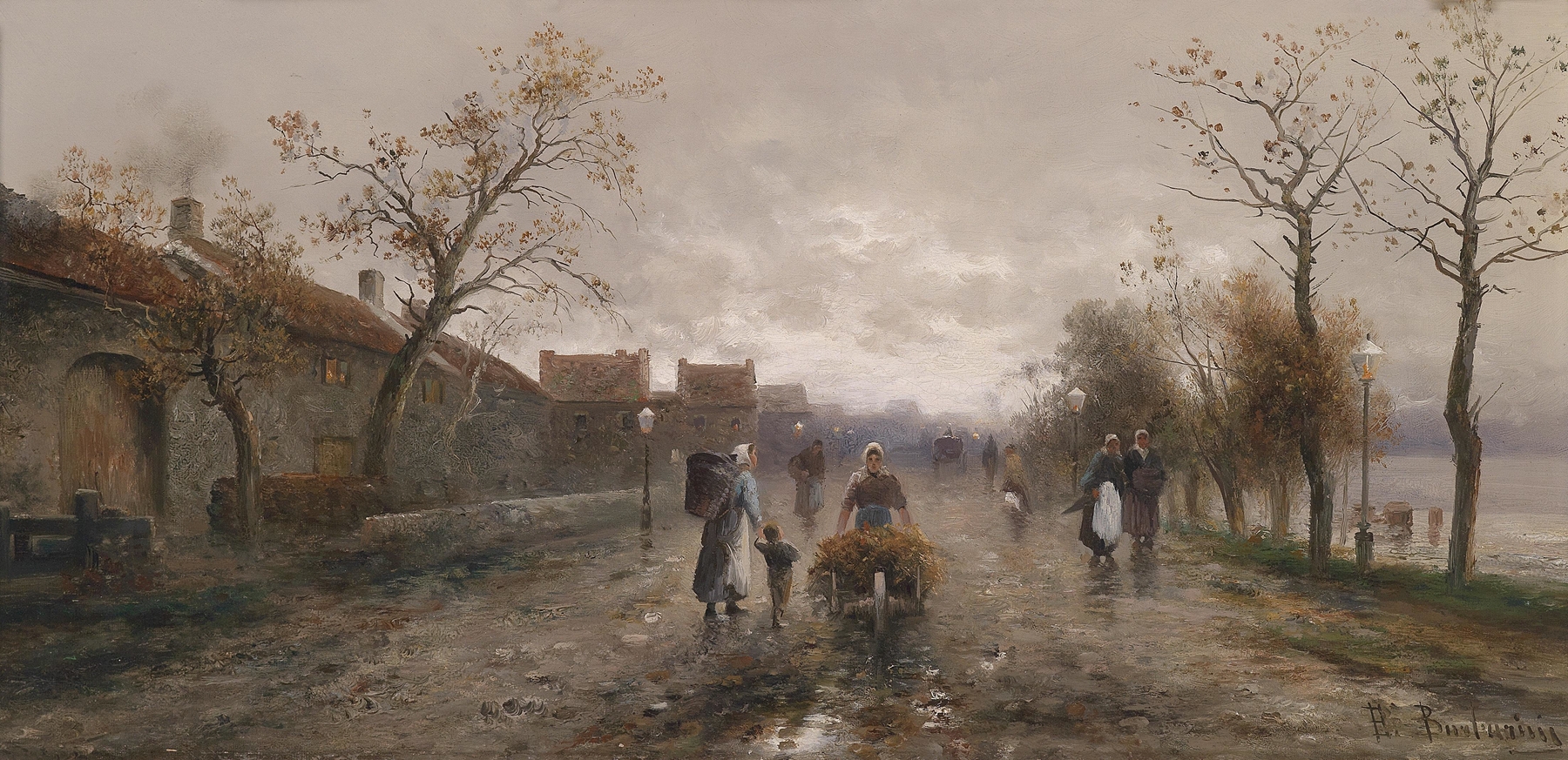 Landscape featuring a winding road and rolling hills, oil painting by Emil Barbarini
