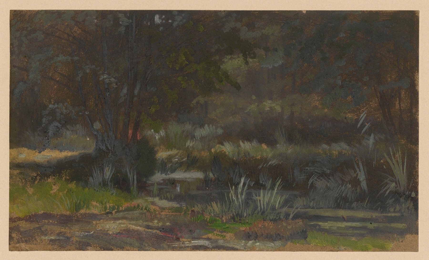 Scrub by the River Barycz, oil on canvas by Adolf Dressler depicting a serene riverbank scene