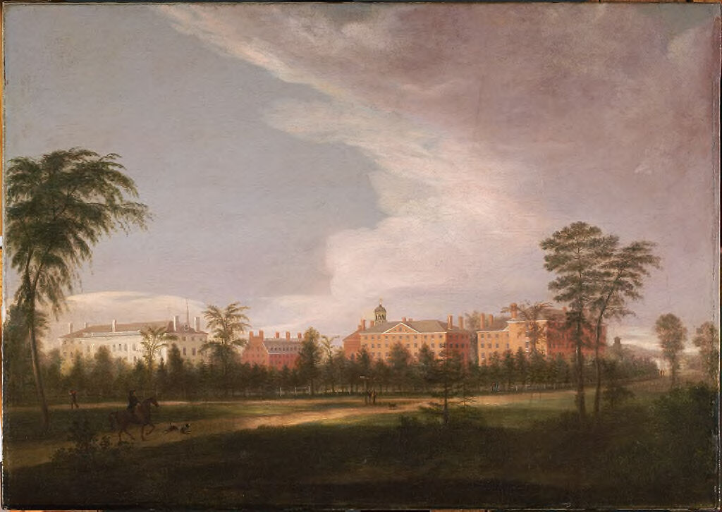 Landscape view of colleges near Craigie Bridge, oil on canvas by Alvan Fisher