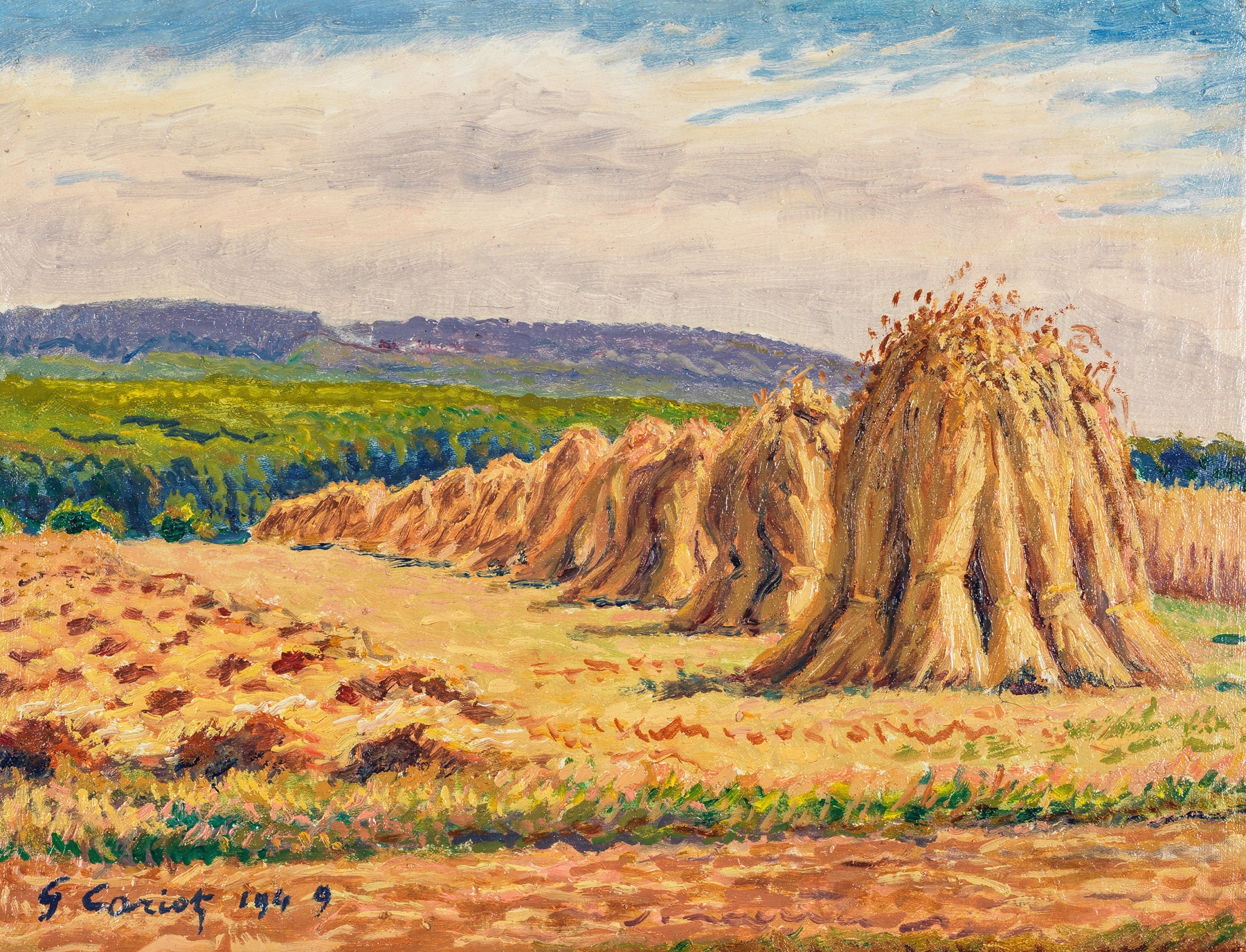 Landscape of wheat fields in oil on canvas by Gustave Cariot