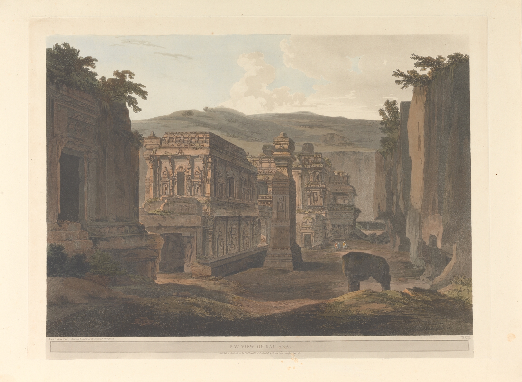 Oriental scenery Pl.38 by Thomas Daniell, depicting a river and mountains in a landscape.