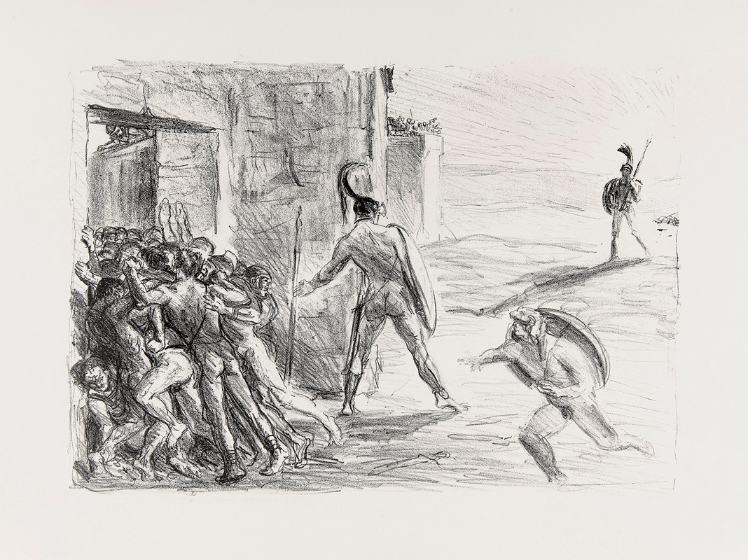 Max Slevogt's 'Flucht der Troer in die Stadt' depicts a dramatic historical scene.