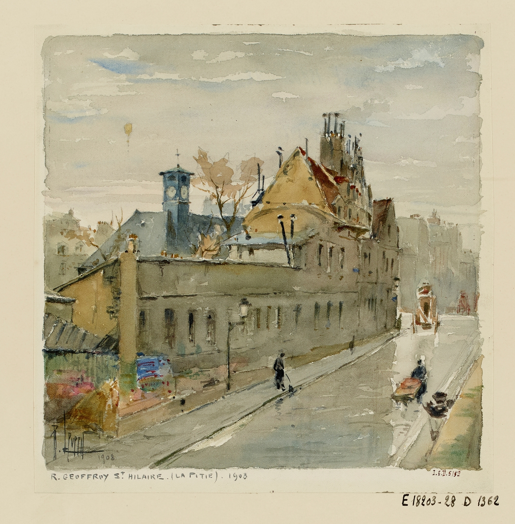 Rue Geoffroy-Saint-Hilaire (la Pitié) oil painting by René Leverd depicting a tranquil street scene.