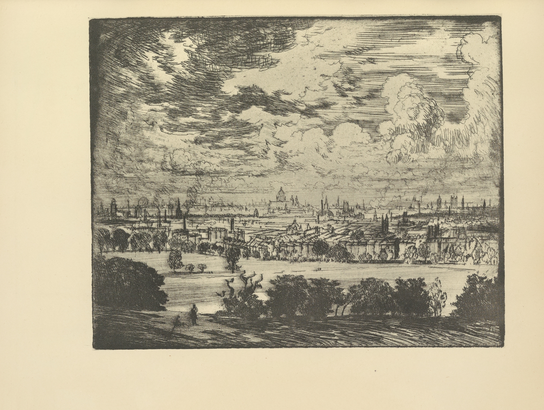 London, over Hampstead by Joseph Pennell, ink on paper depicting urban rooftops.