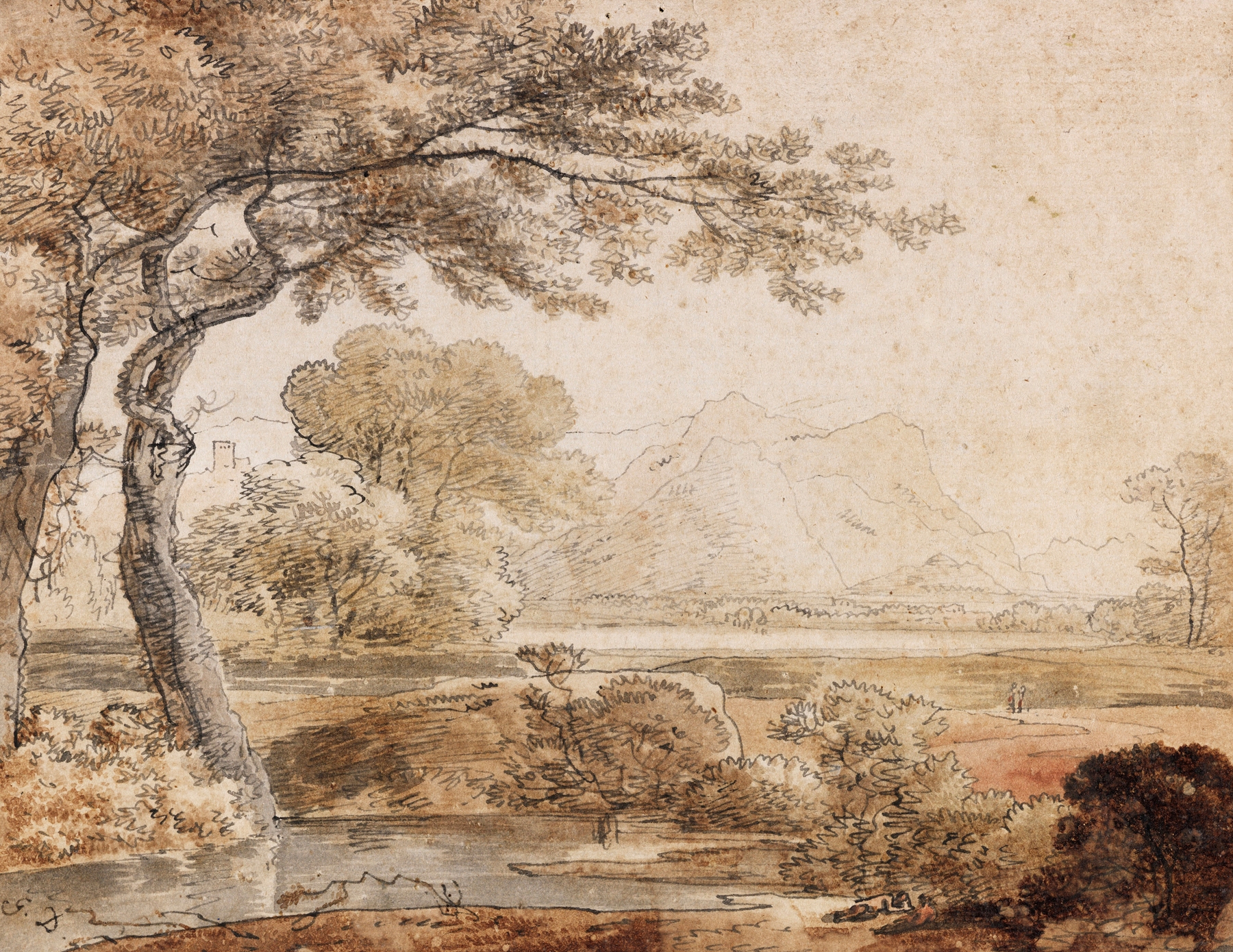 Landscape with rolling hills and mountains, oil painting by Johann Georg von Dillis