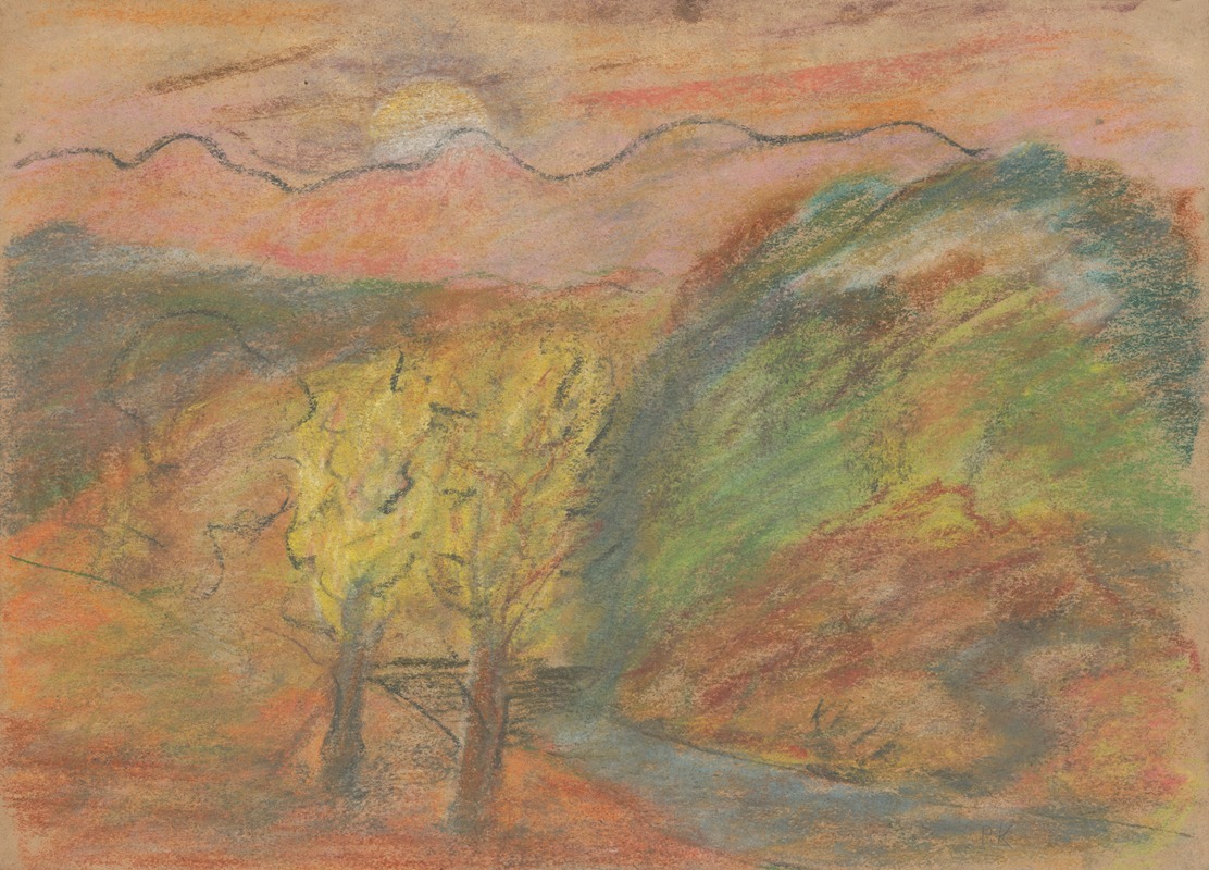 A serene depiction of a hilly landscape by Arnold Peter Weisz-Kubínčan.