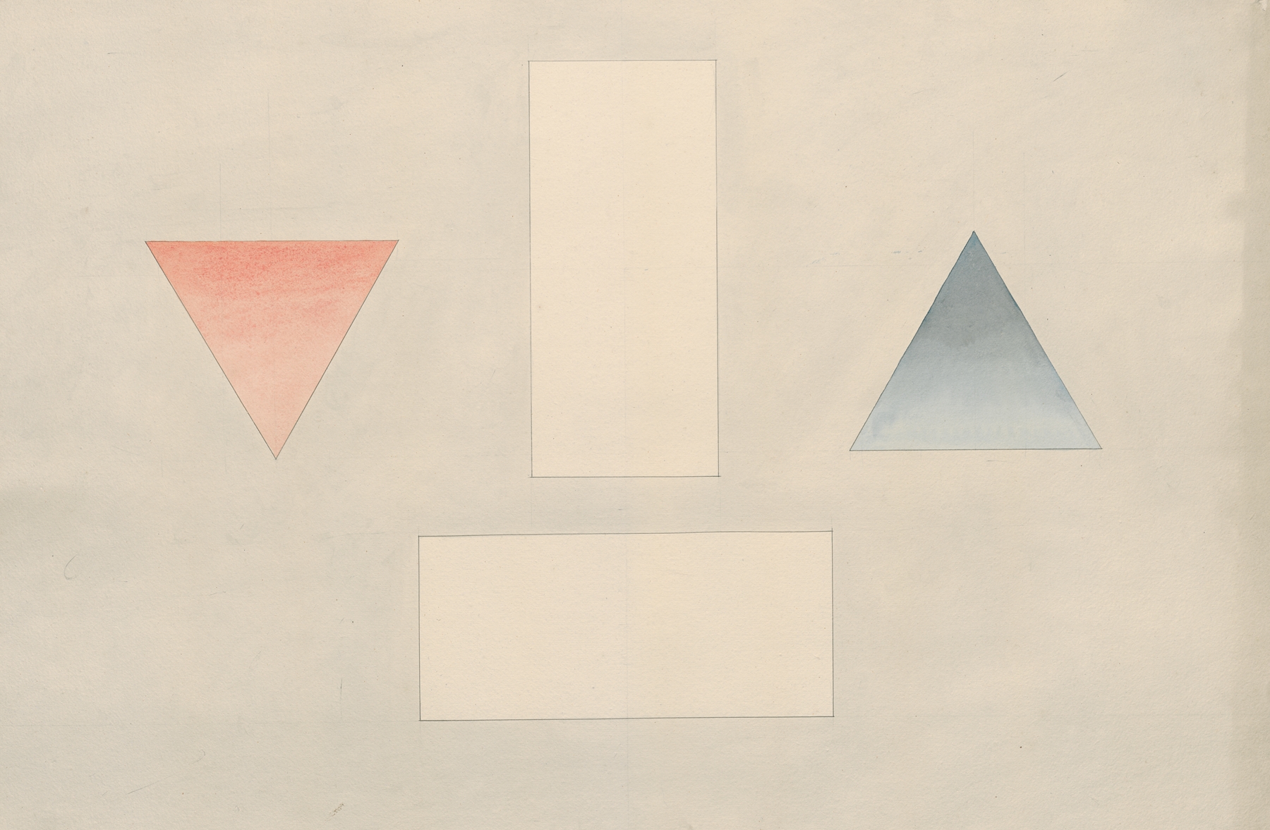 Abstract composition featuring red and blue triangles and rectangles by David Humbert de Superville