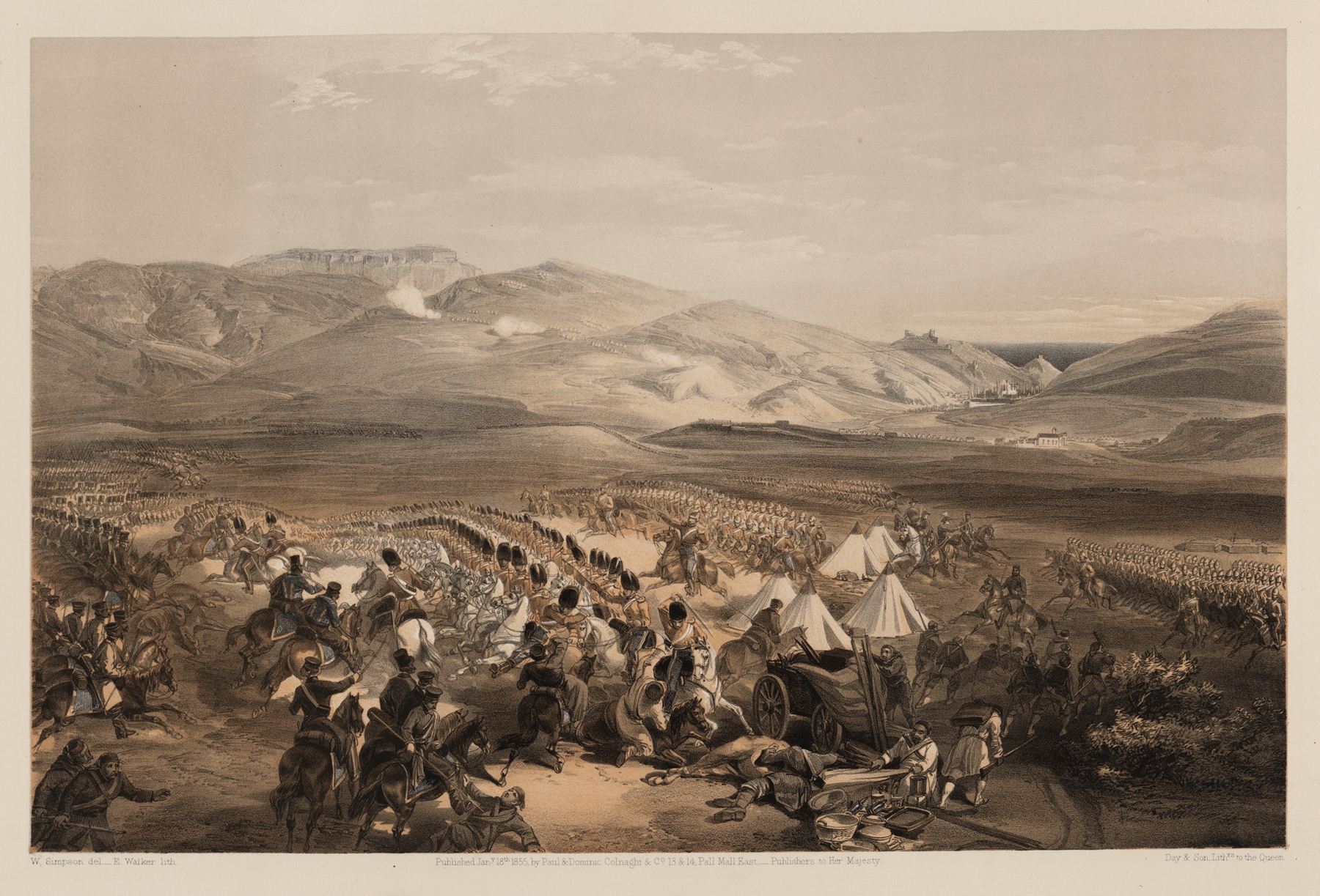 Charge of the heavy cavalry brigade, 25th Octr. 1854, by William Simpson, public domain