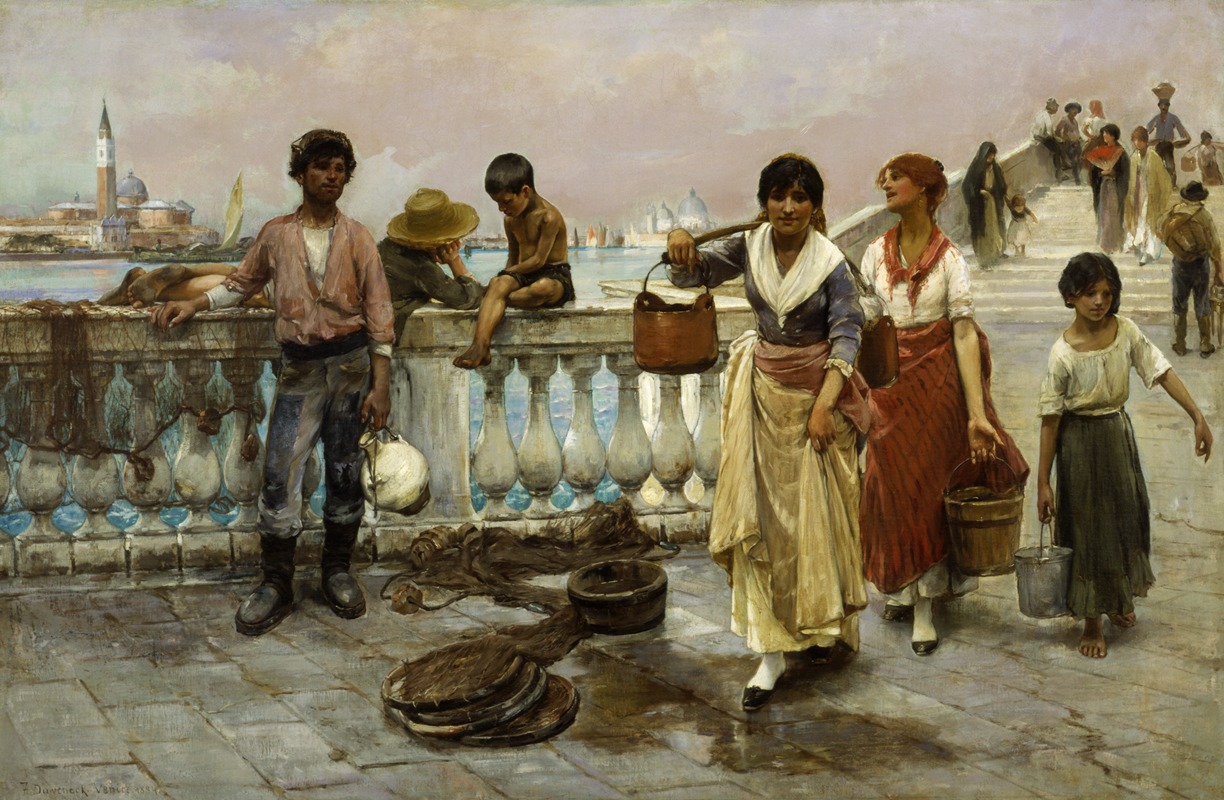 A depiction of water carriers in Venice by Frank Duveneck.