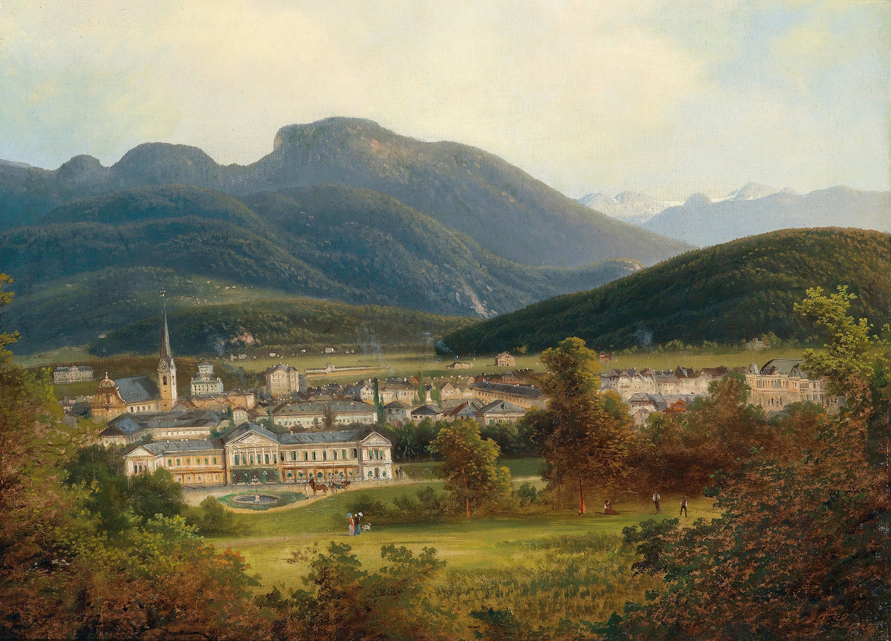 Landscape view of Ischl and the Kaiservilla, oil on canvas by Ferdinand Lepie